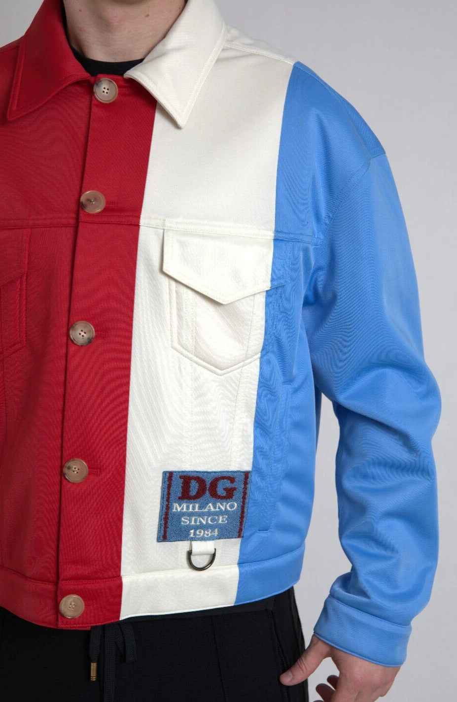 Dolce & Gabbana Mehrfarbige kurze Jacke mit Polyesterkragen