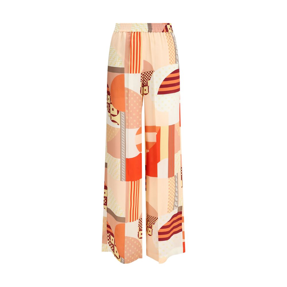 Fendi Seiden-Crêpe-Hose mit Patchwork-Print