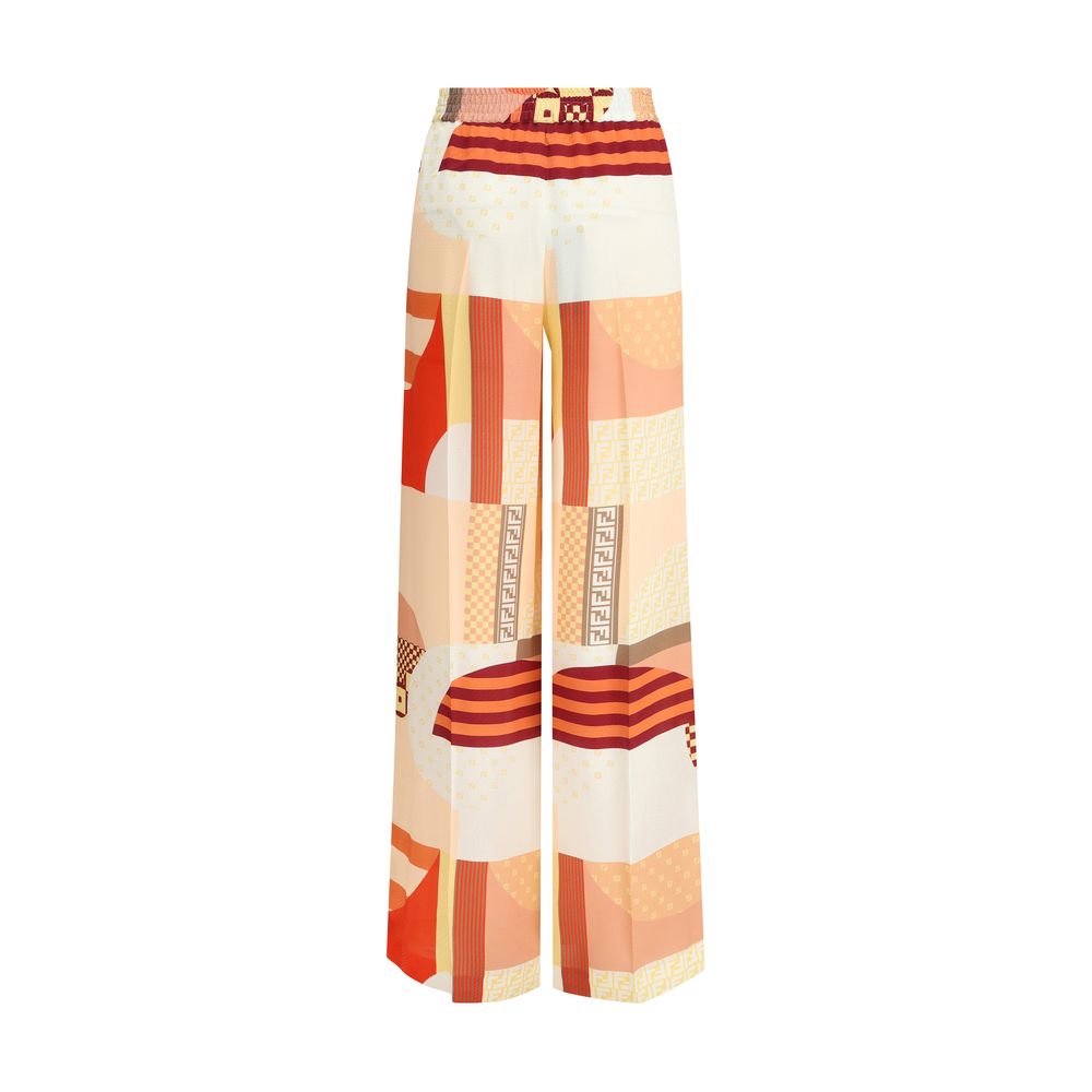 Fendi Seiden-Crêpe-Hose mit Patchwork-Print