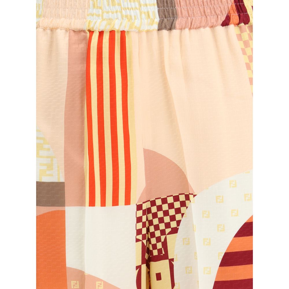 Fendi Seiden-Crêpe-Hose mit Patchwork-Print