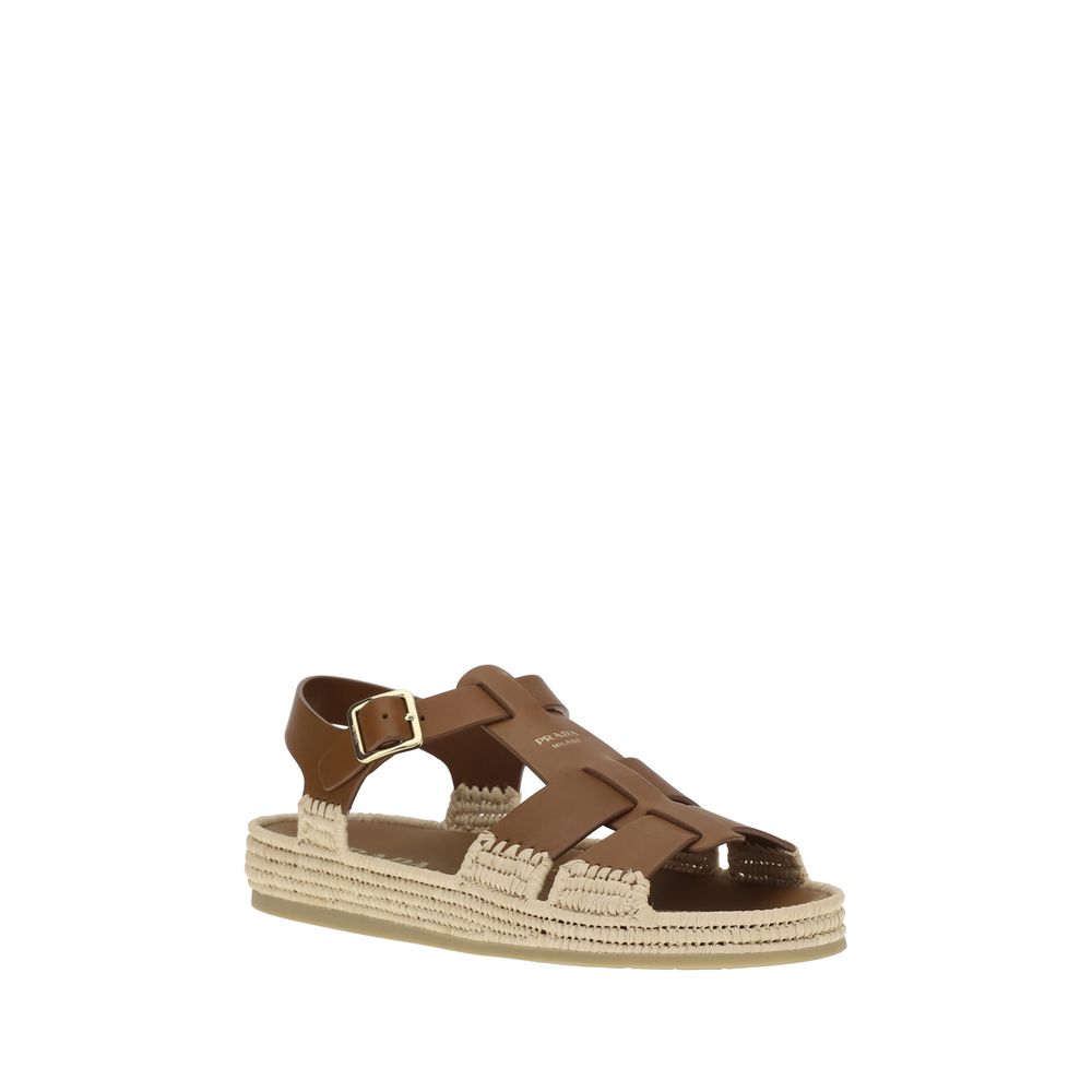 Prada Sandalen aus Leder und Raffia