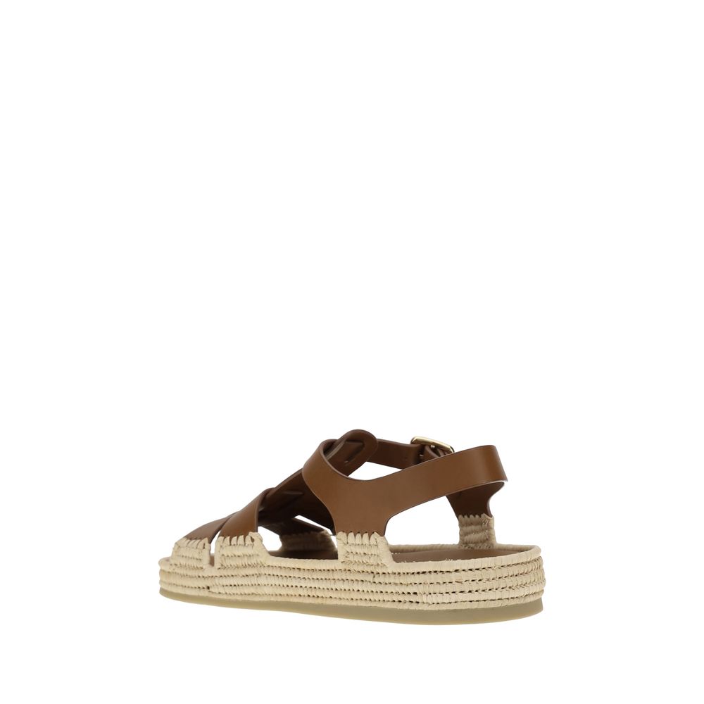 Prada Sandalen aus Leder und Raffia