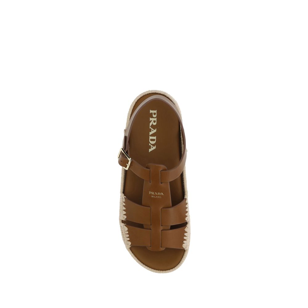 Prada Sandalen aus Leder und Raffia