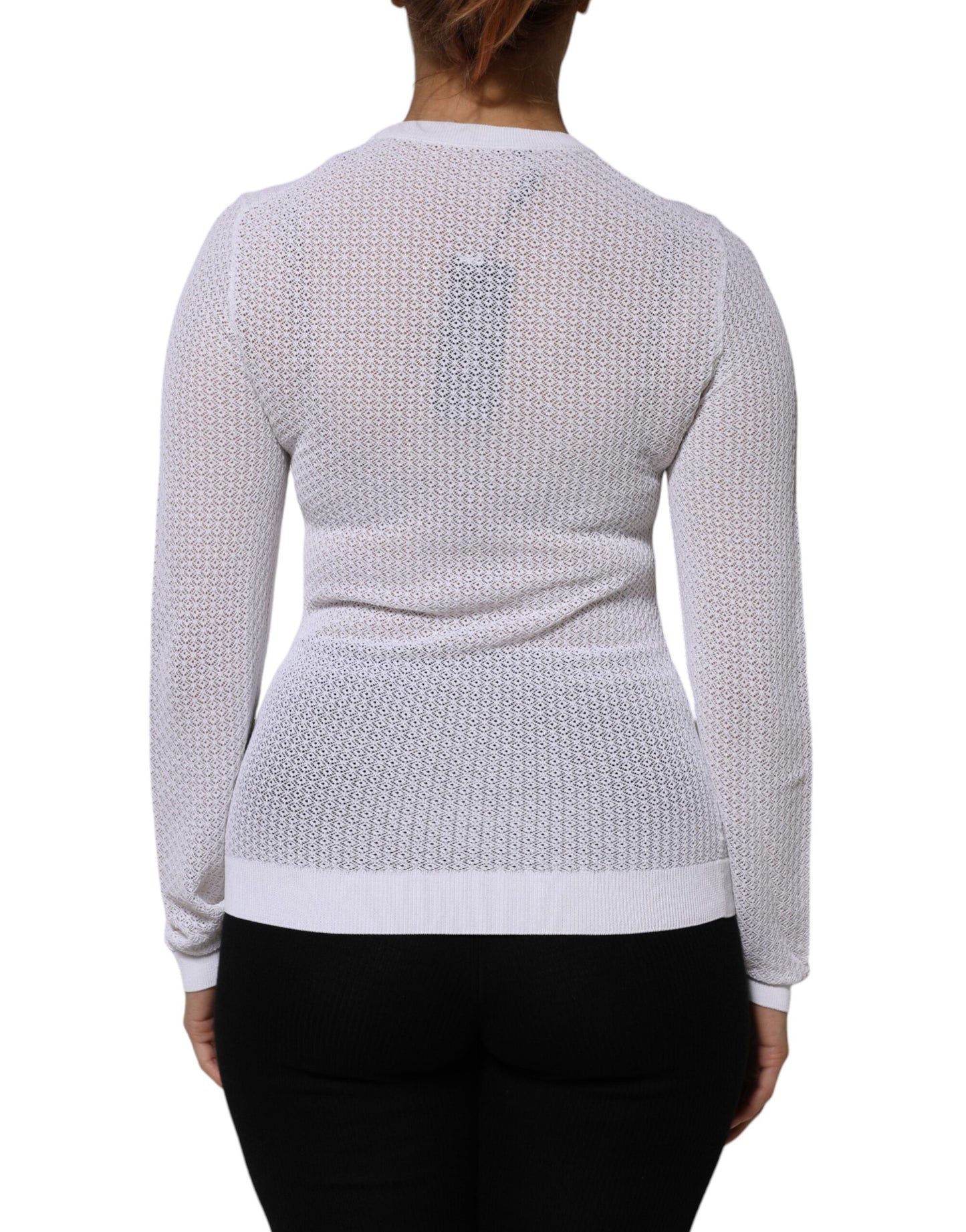 Dolce & Gabbana Weißer Rundhals-Pullover mit langen Ärmeln Top