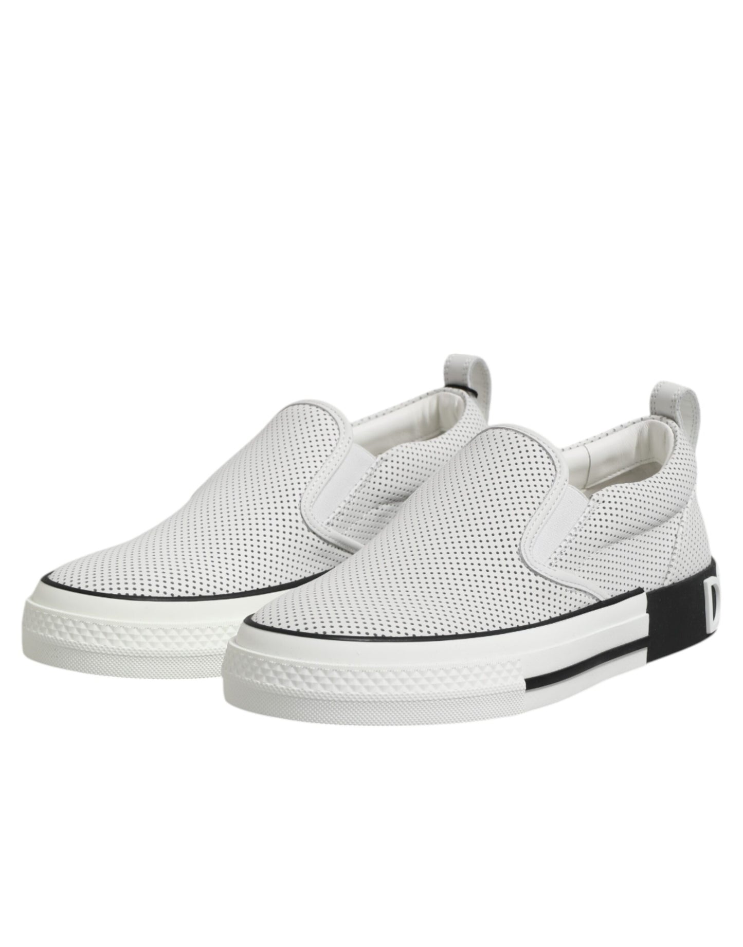 Dolce & Gabbana Weiß gepunktet Leder Slip On Männer Turnschuhe Schuhe