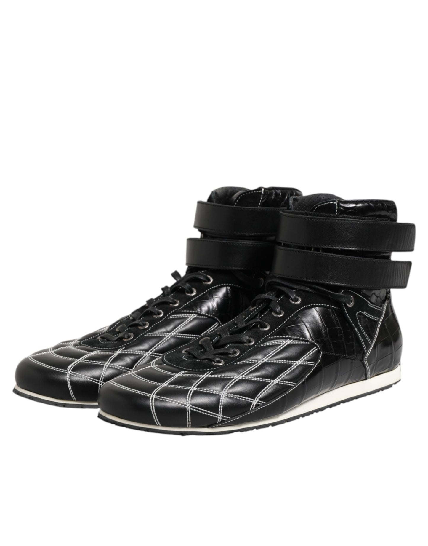 Dolce & Gabbana Schwarze gesteppte Leder Schnürschuhe
