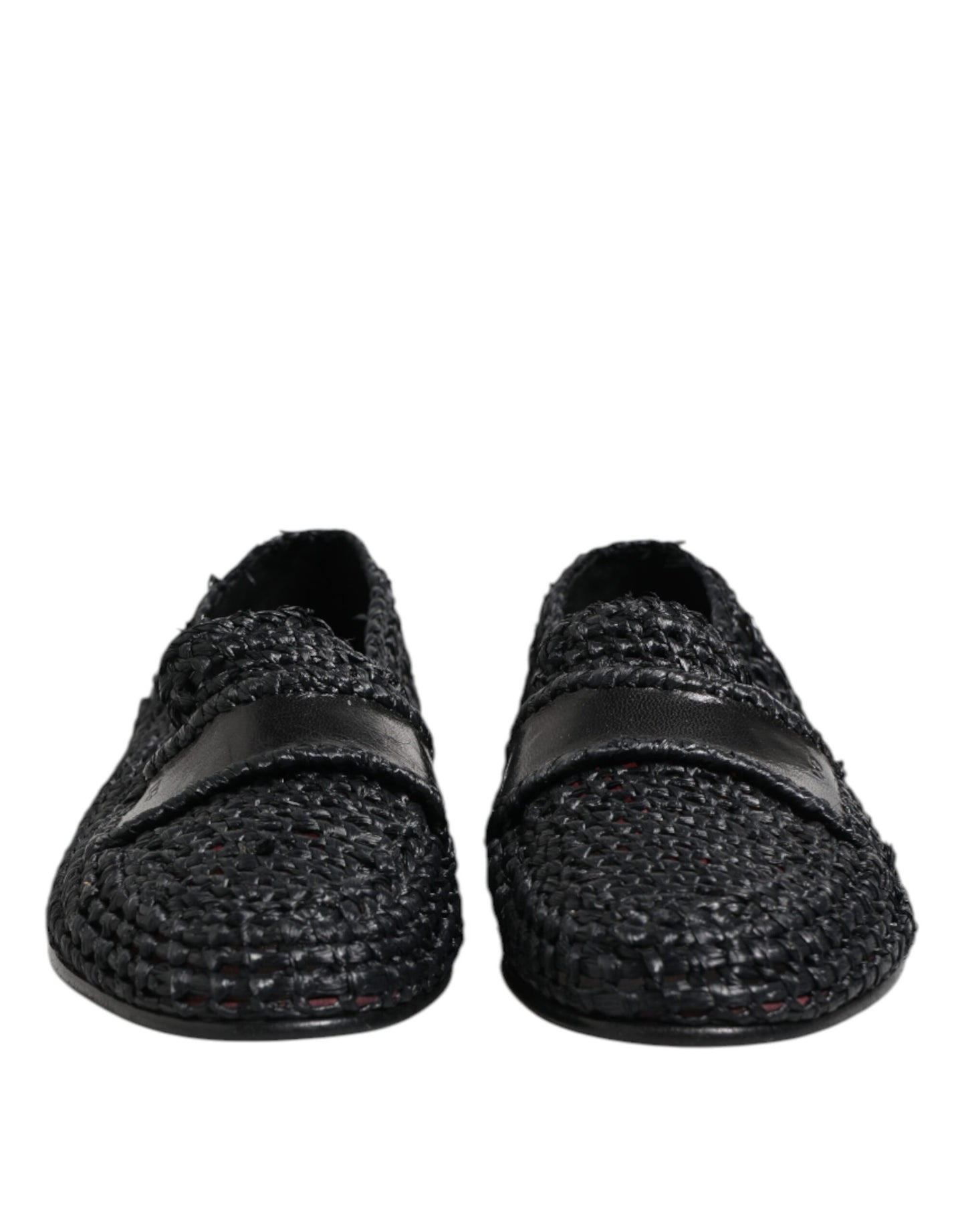 Dolce & Gabbana Schwarzes gewebtes Leder Slip On Loafers Männer Schuhe