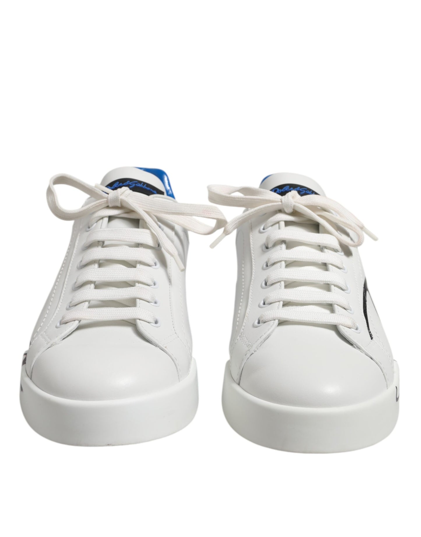Dolce & Gabbana Weiß Blau Low Top Leder Turnschuhe Schuhe