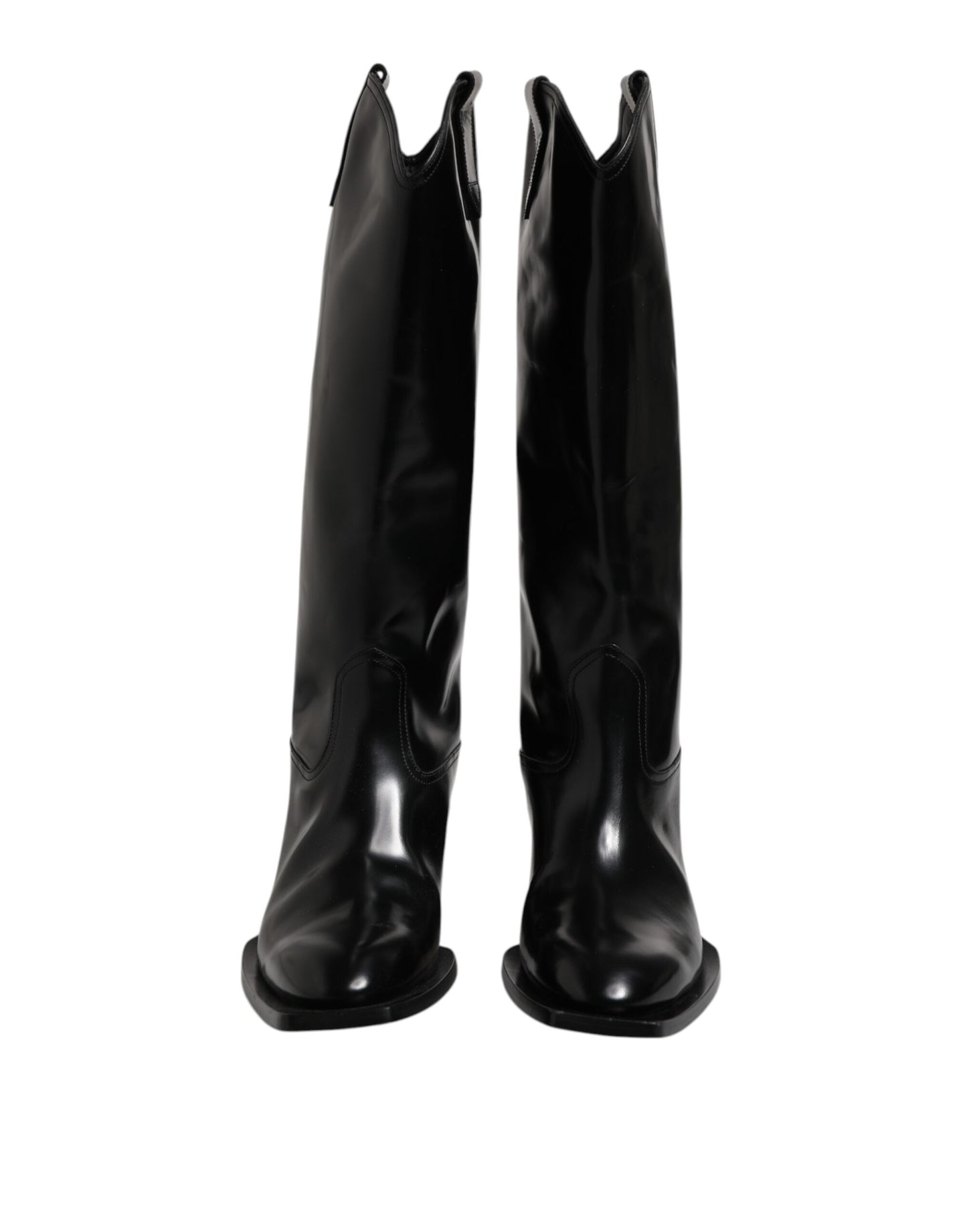 Dolce & Gabbana Schwarze Kalbsleder Logo Hohe Stiefel Schuhe