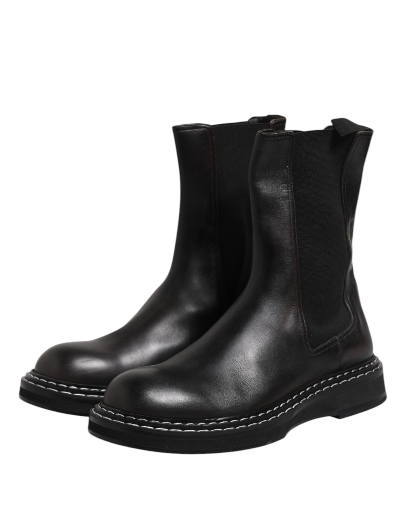 Dolce & Gabbana Schwarz Leder Mid Calf Stiefel Flats Schuhe