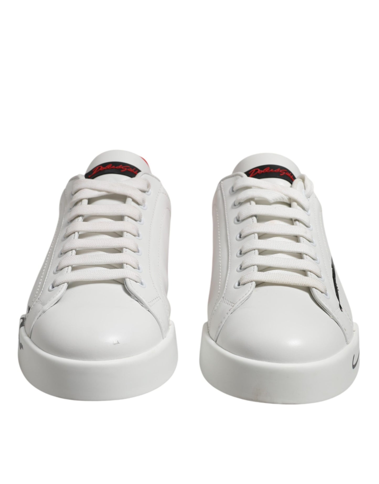 Dolce & Gabbana Weiß Rot Logo Low Top Leder Turnschuhe Schuhe