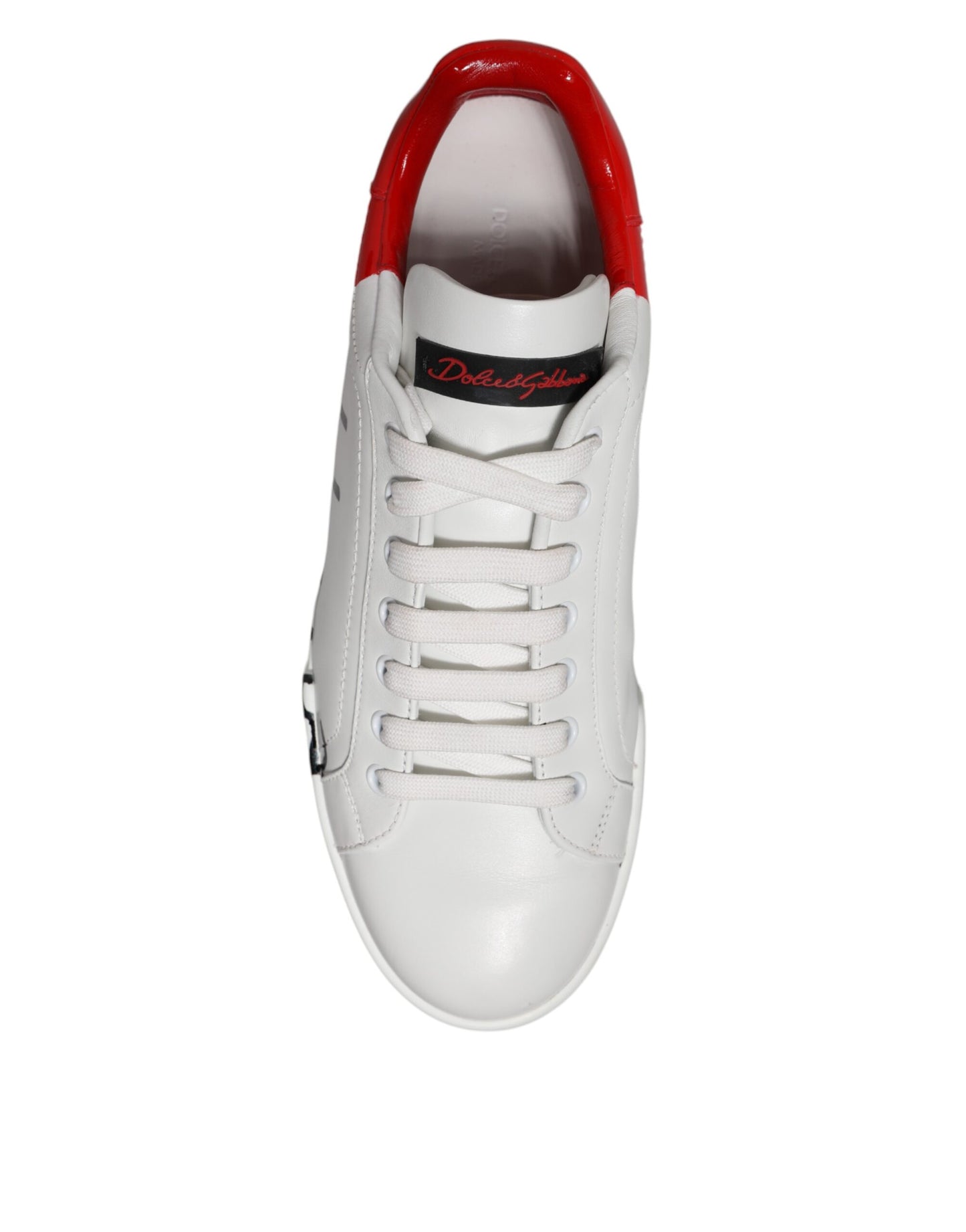 Dolce & Gabbana Weiß Rot Logo Low Top Leder Turnschuhe Schuhe