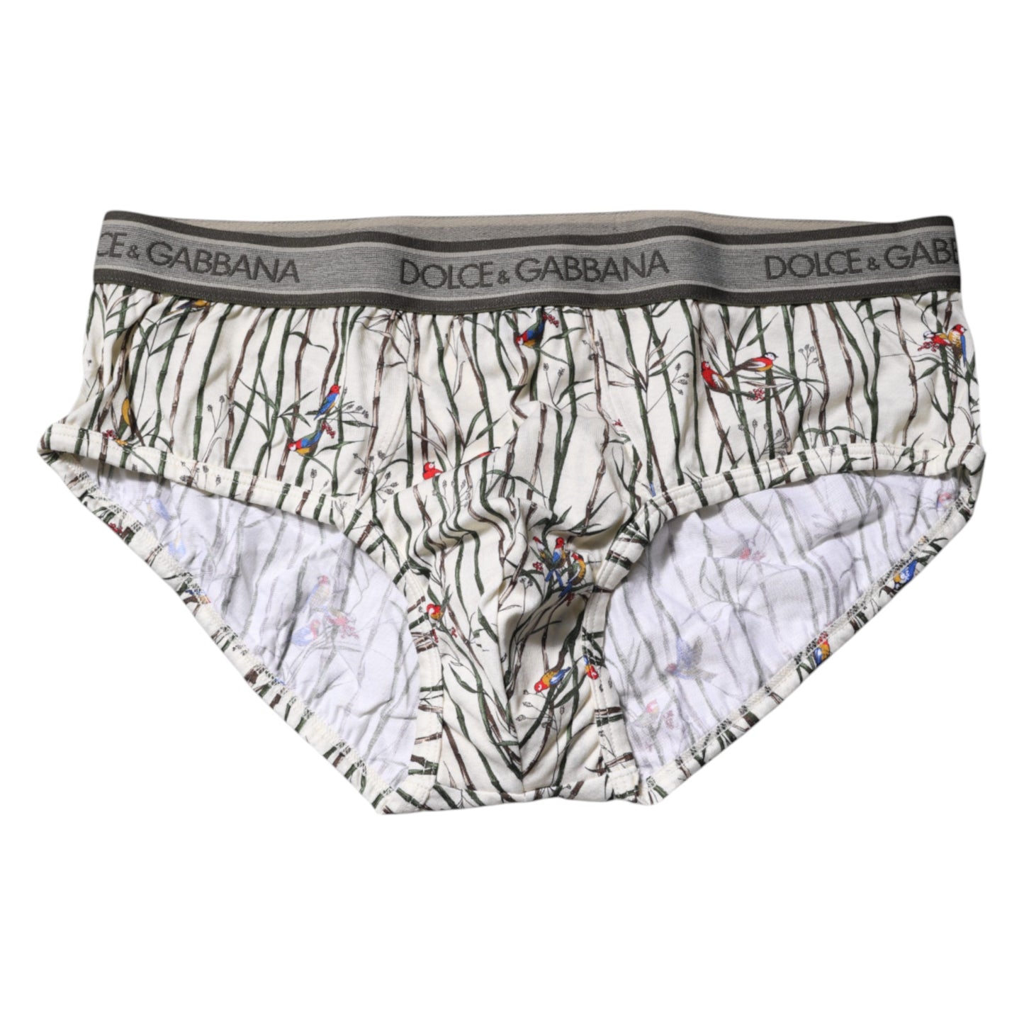 Dolce & Gabbana Elfenbeinfarbener Vogel-Druck Baumwolle Regular Slip Unterwäsche