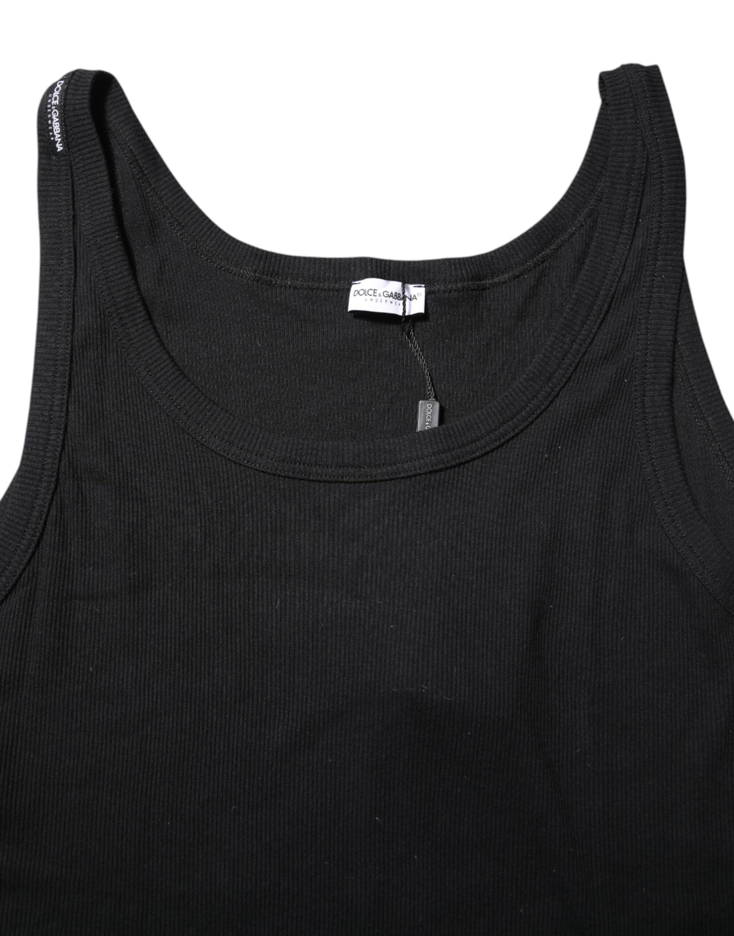 Dolce & Gabbana Schwarzes ärmelloses Unterwäsche-T-Shirt aus Baumwolle