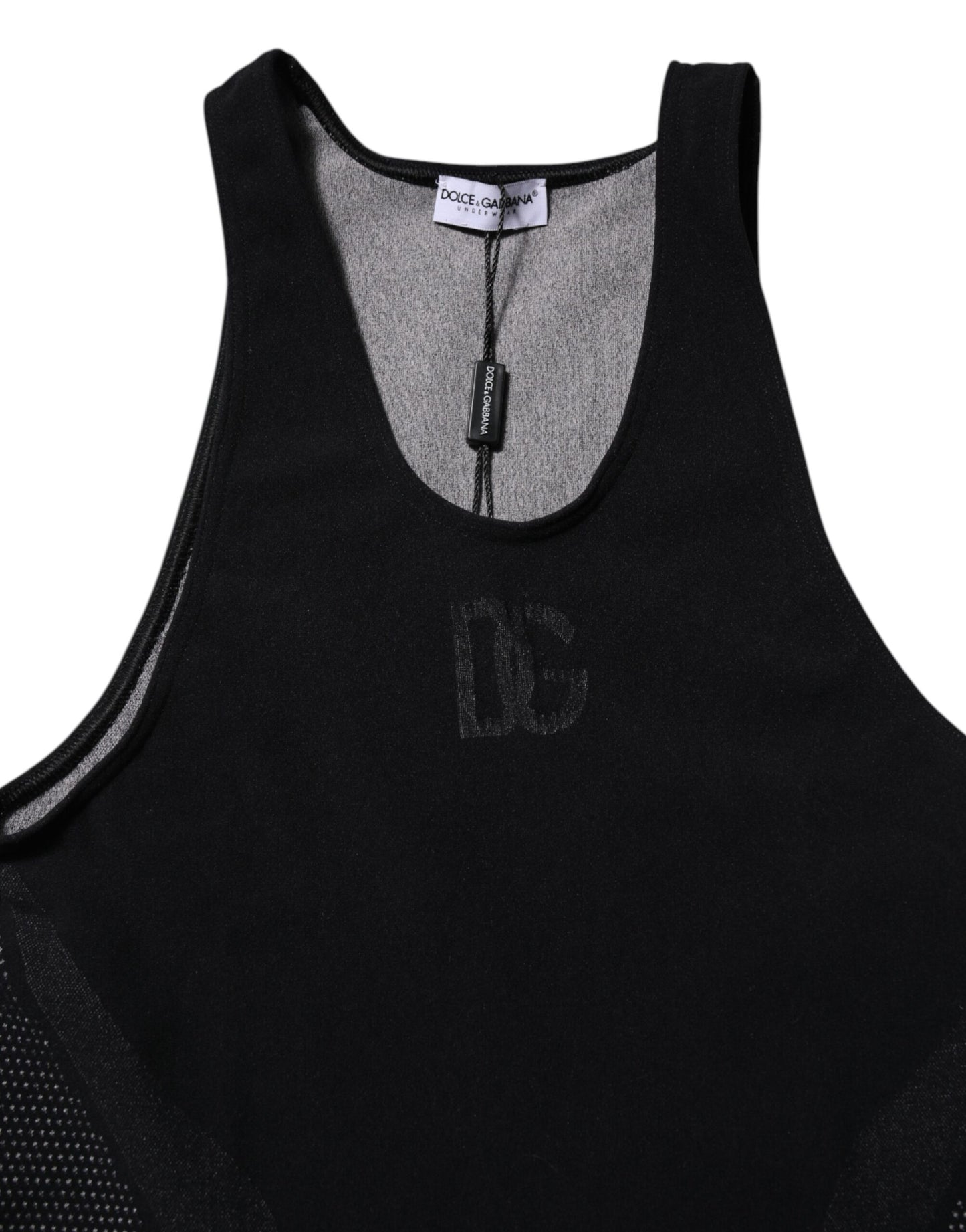 Dolce & Gabbana Schwarzes ärmelloses Nylon Unterwäsche Tank-T-Shirt