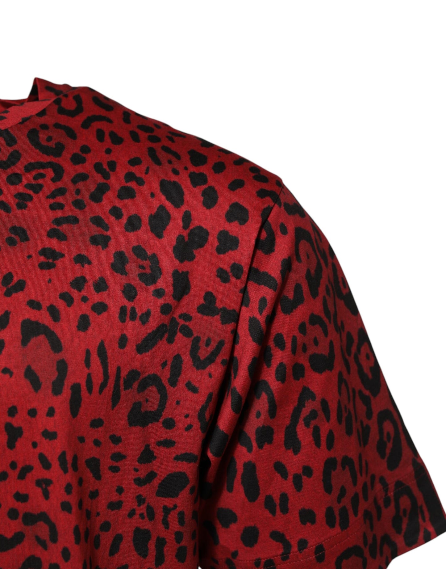 Dolce & Gabbana Rotes Baumwoll-Leoparden-T-Shirt mit kurzen Ärmeln