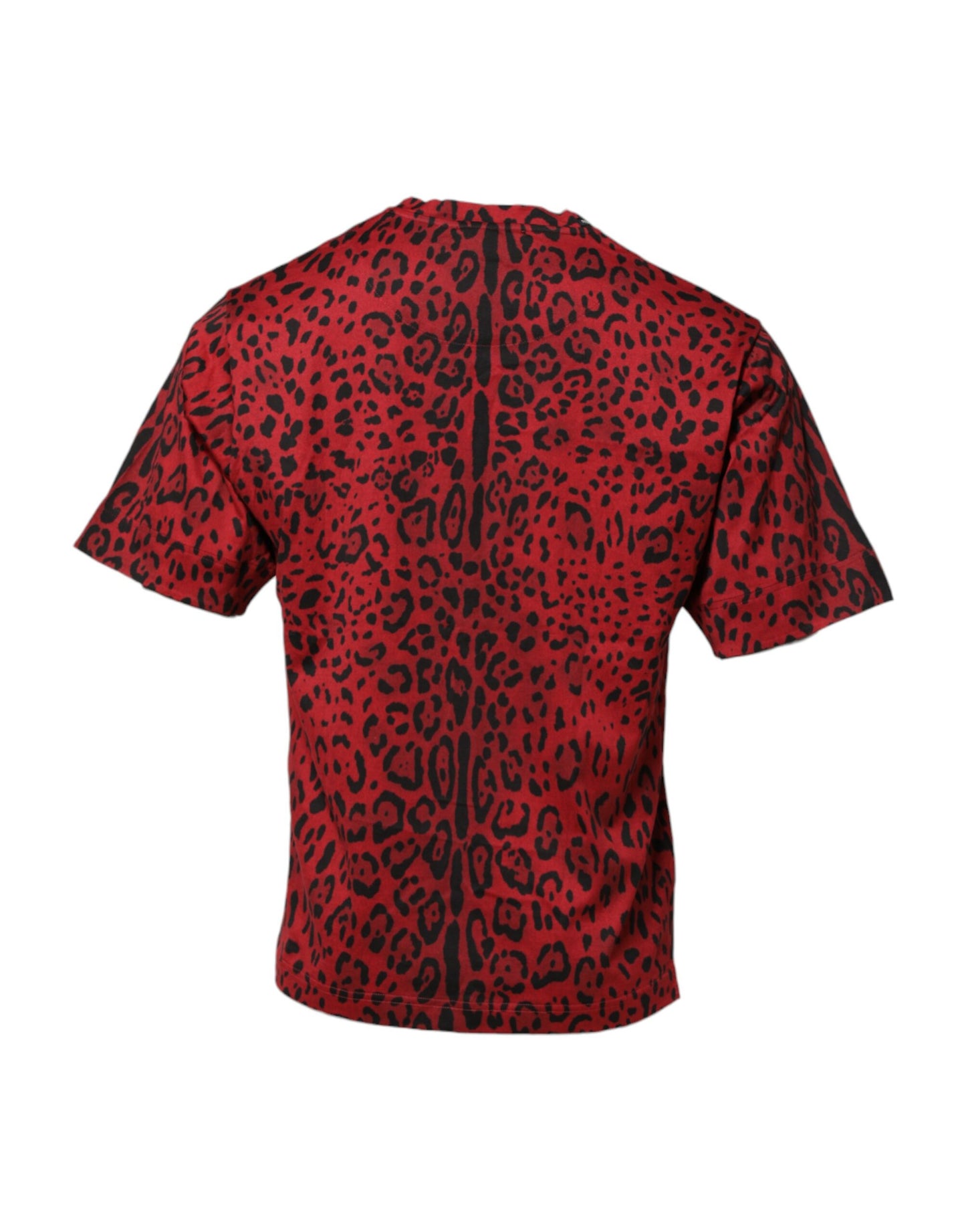 Dolce & Gabbana Rotes Baumwoll-Leoparden-T-Shirt mit kurzen Ärmeln