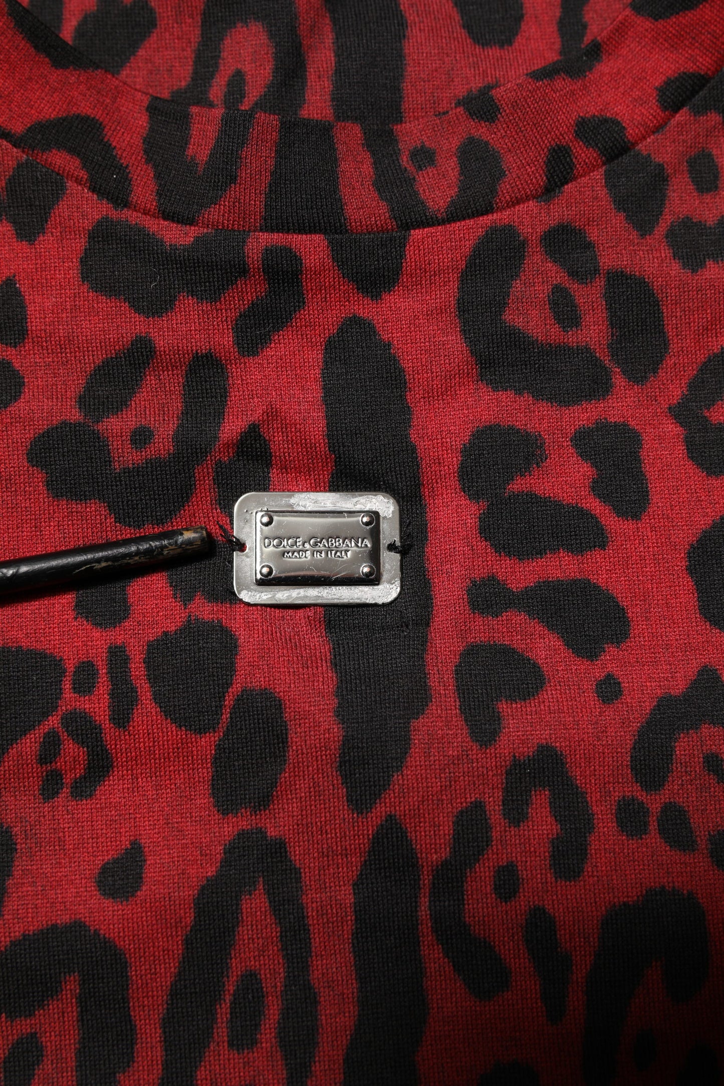 Dolce & Gabbana Rotes Baumwoll-Leoparden-T-Shirt mit kurzen Ärmeln