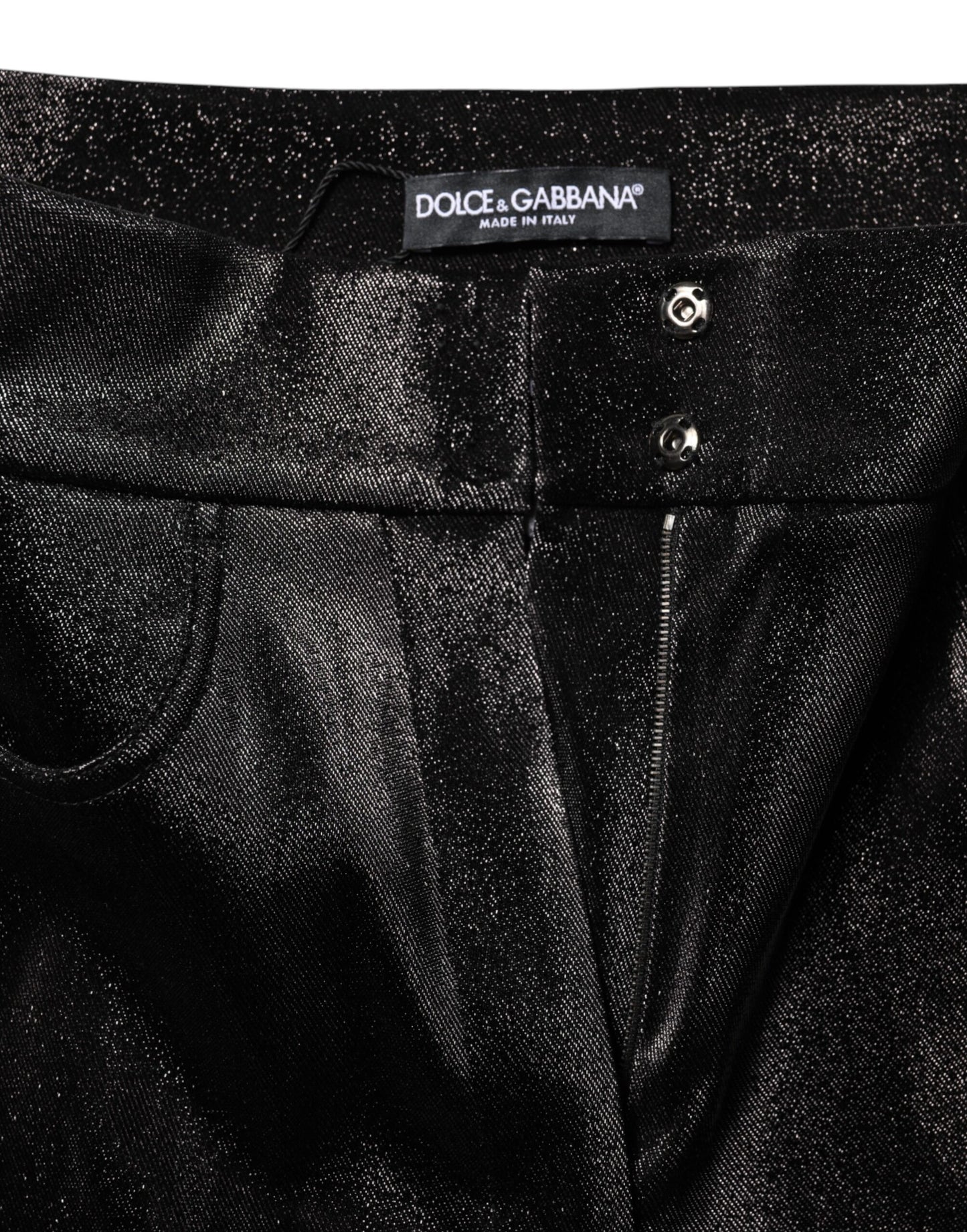 Dolce & Gabbana Schwarze Baumwoll-Stretch-Hose mit silbernem Lurexfaden