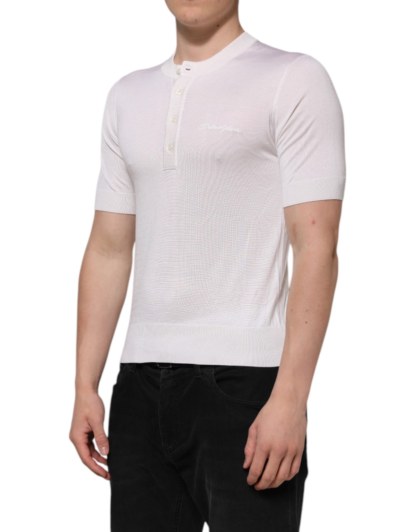 Dolce & Gabbana Weißes Seiden-T-Shirt mit kurzen Ärmeln für Männer Henley
