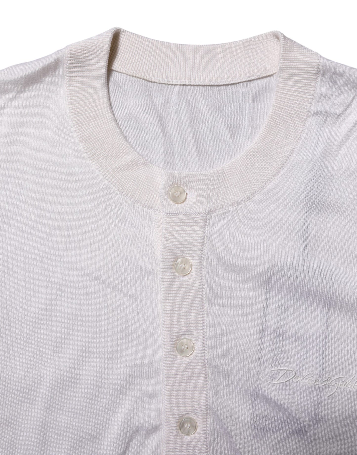 Dolce & Gabbana Weißes Seiden-T-Shirt mit kurzen Ärmeln für Männer Henley