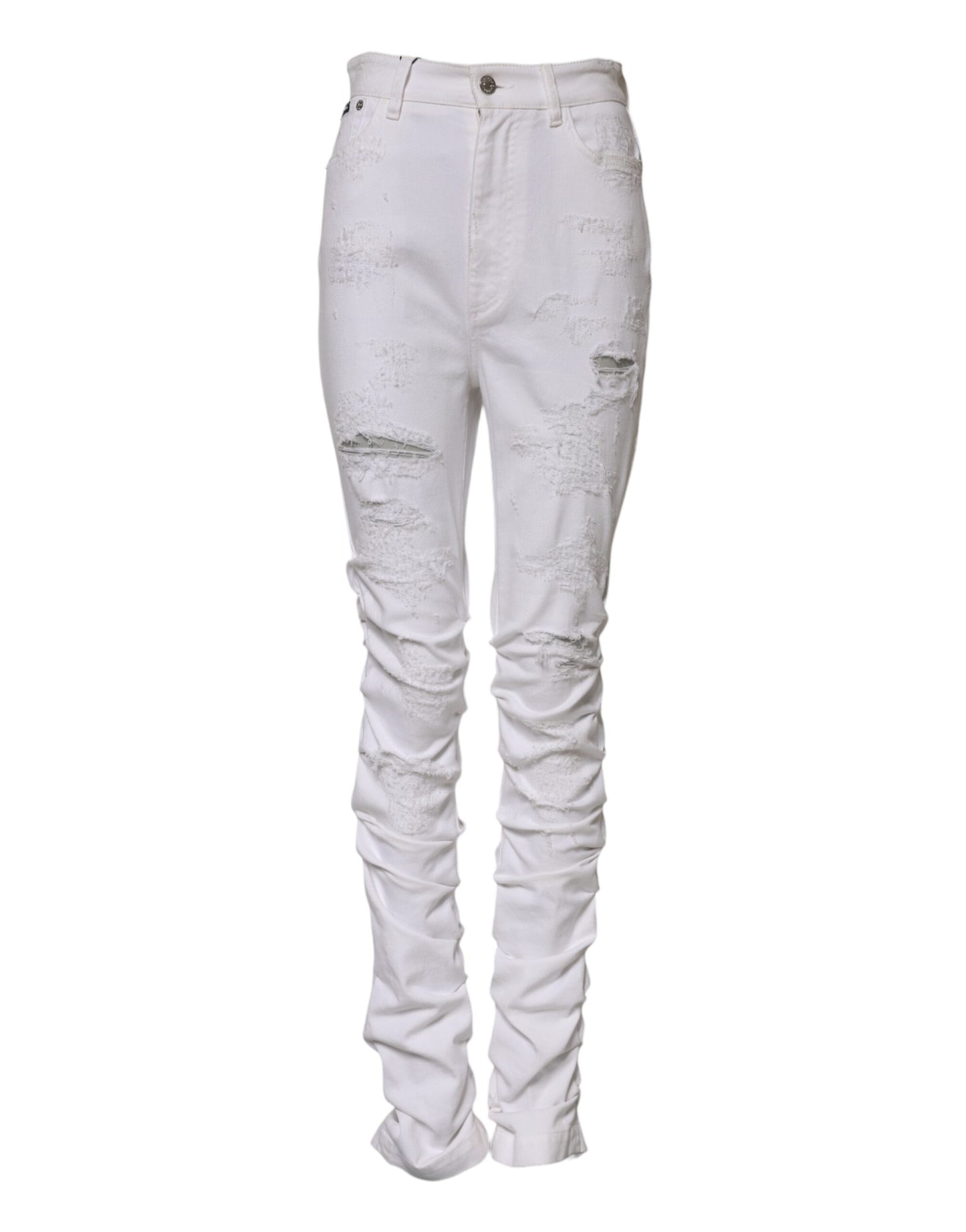 Dolce & Gabbana Weiße Denim-Jeans mit hoher Taille aus zerrissener Baumwolle