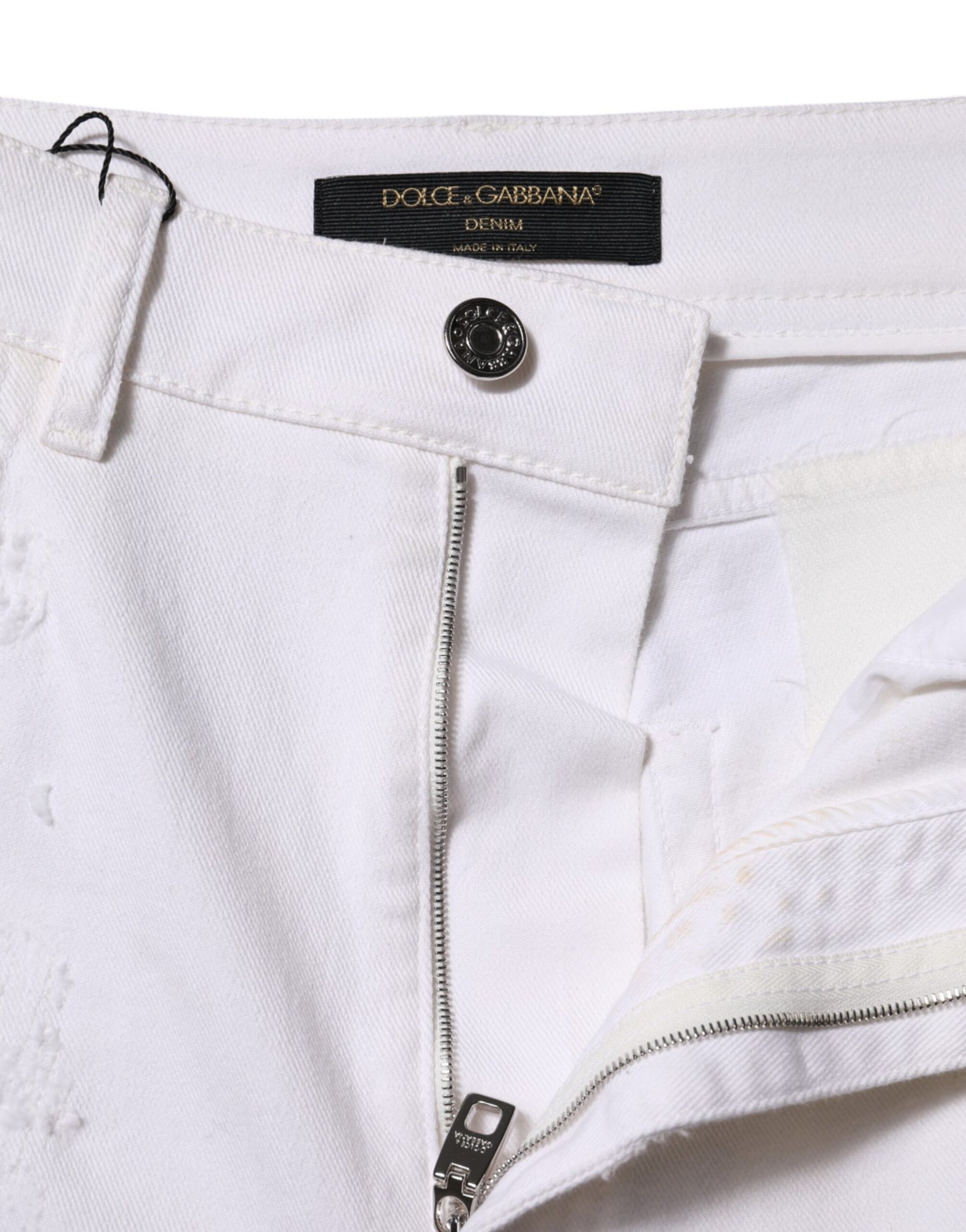 Dolce & Gabbana Weiße Denim-Jeans mit hoher Taille aus zerrissener Baumwolle