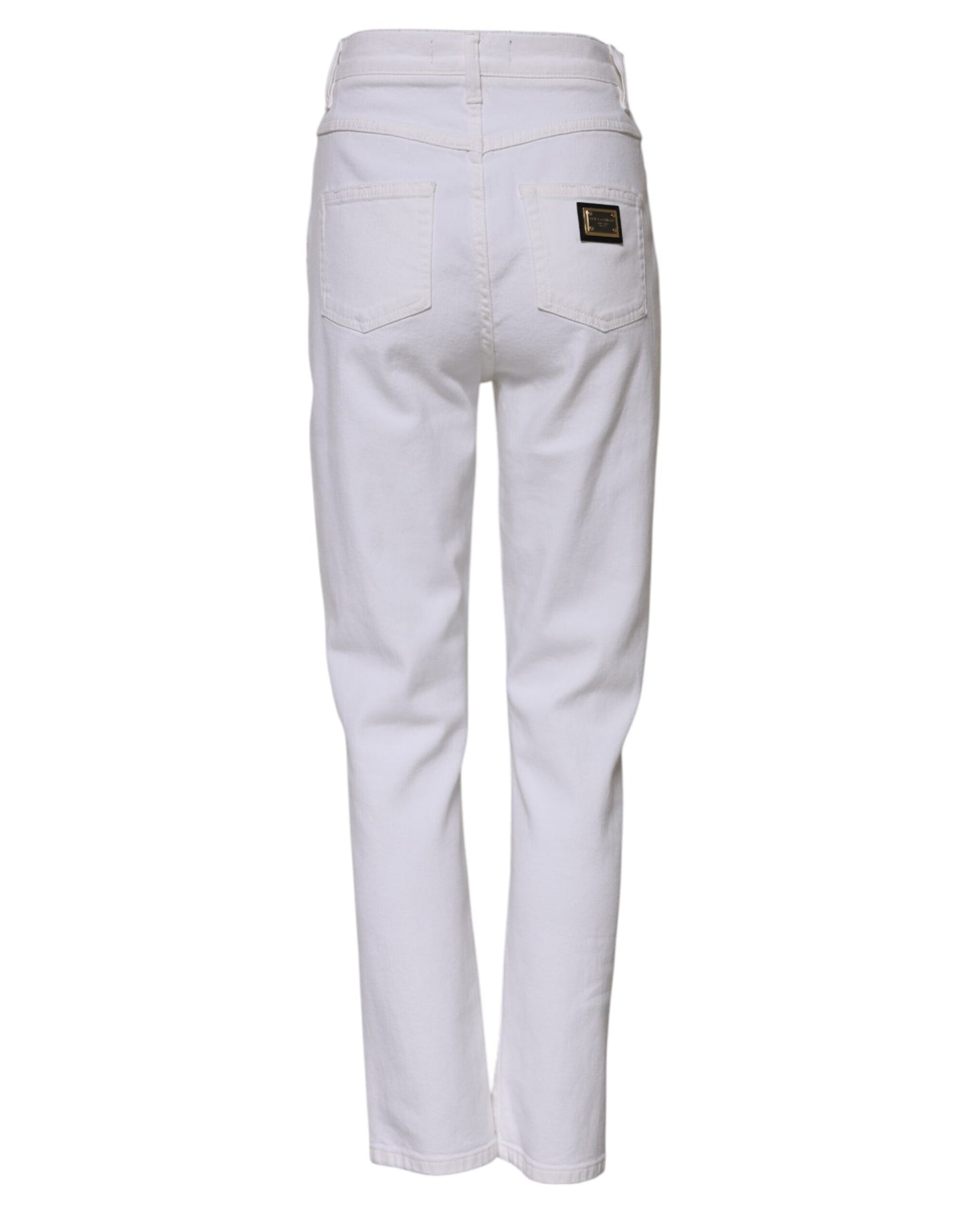 Dolce & Gabbana Weiße Straight Denim Jeans mit hoher Taille aus Baumwolle