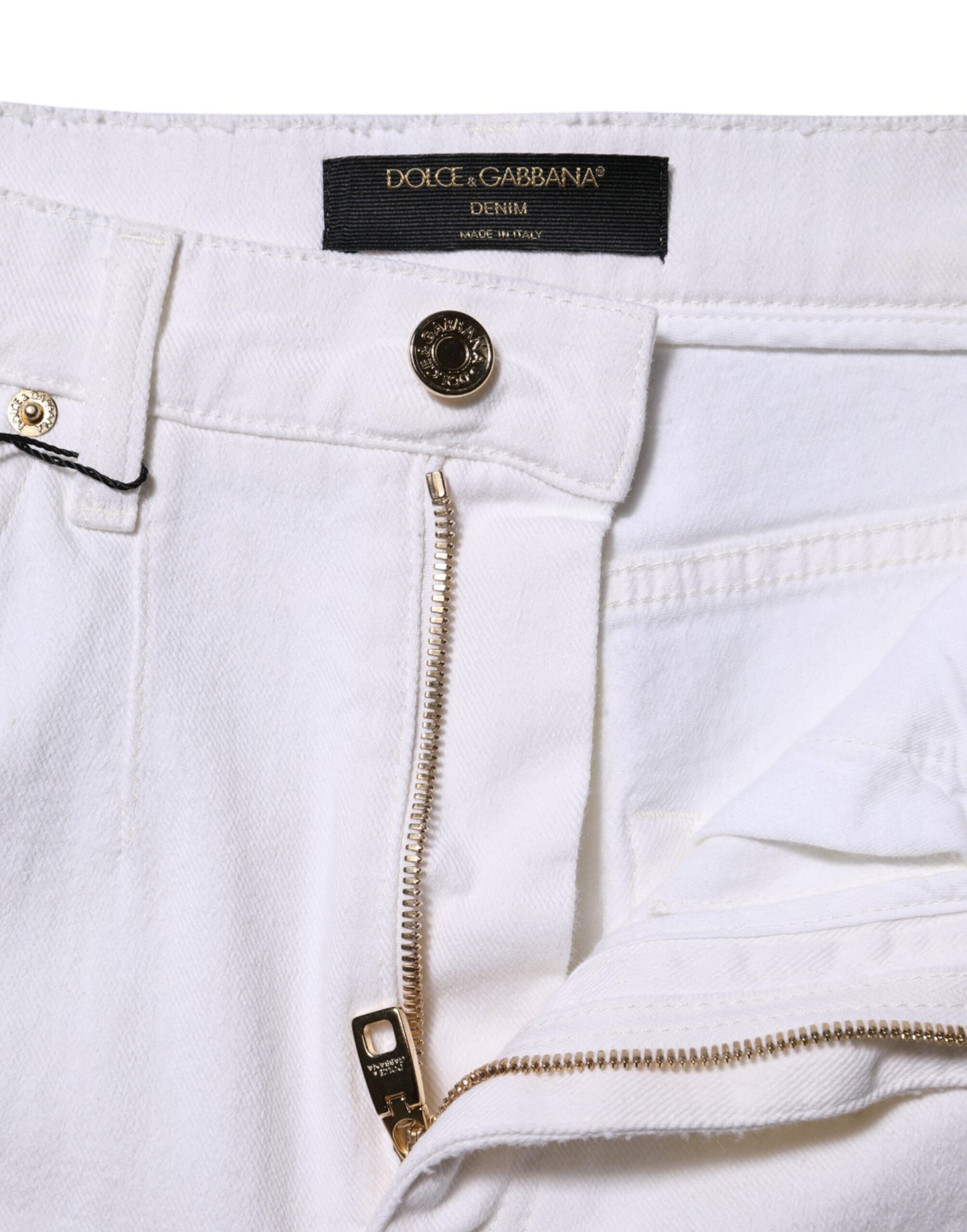 Dolce & Gabbana Weiße Straight Denim Jeans mit hoher Taille aus Baumwolle