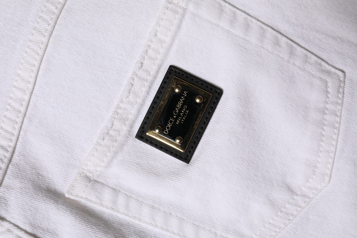 Dolce & Gabbana Weiße Straight Denim Jeans mit hoher Taille aus Baumwolle