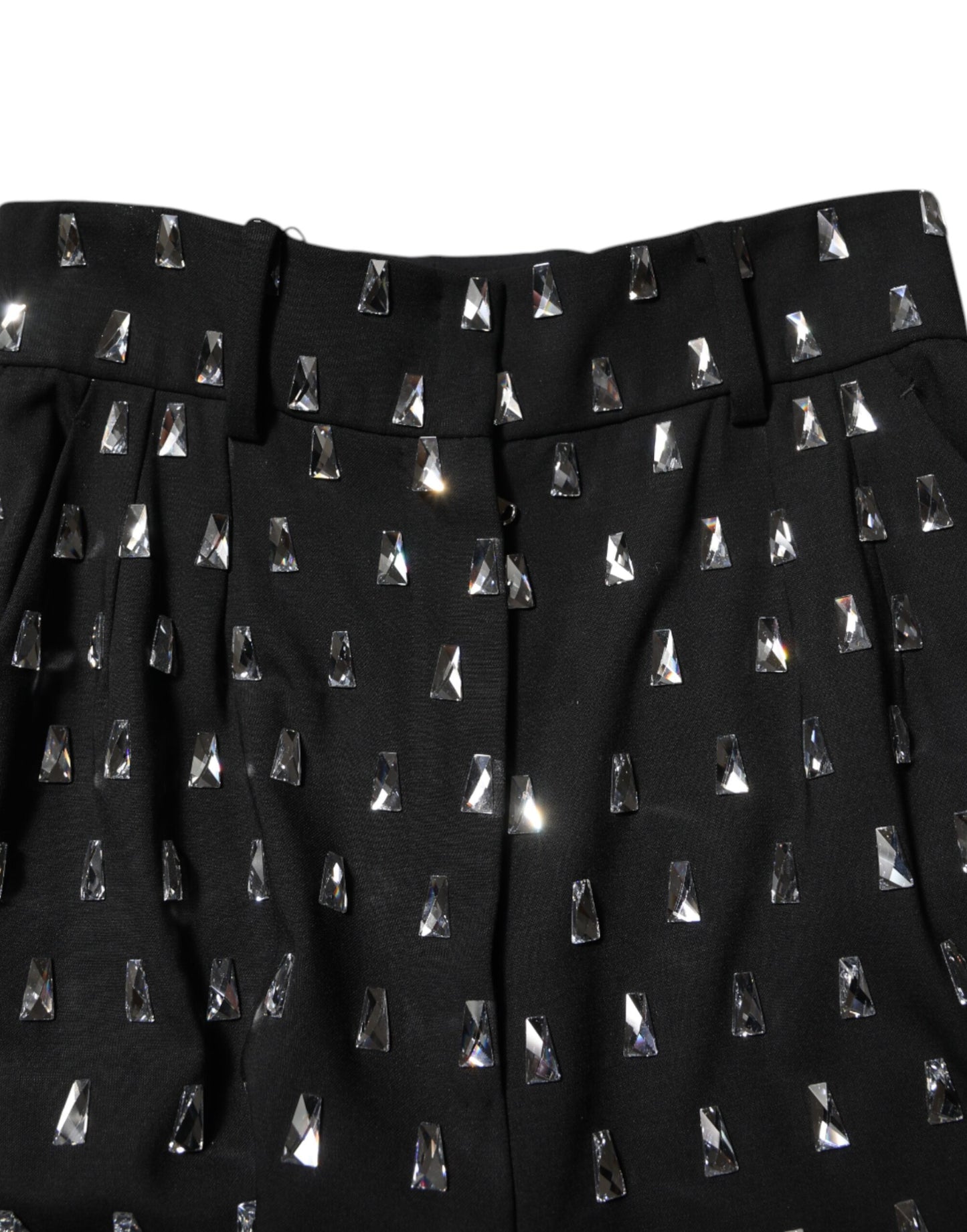 Dolce & Gabbana Schwarze, kristallverzierte Hose mit weitem Bein