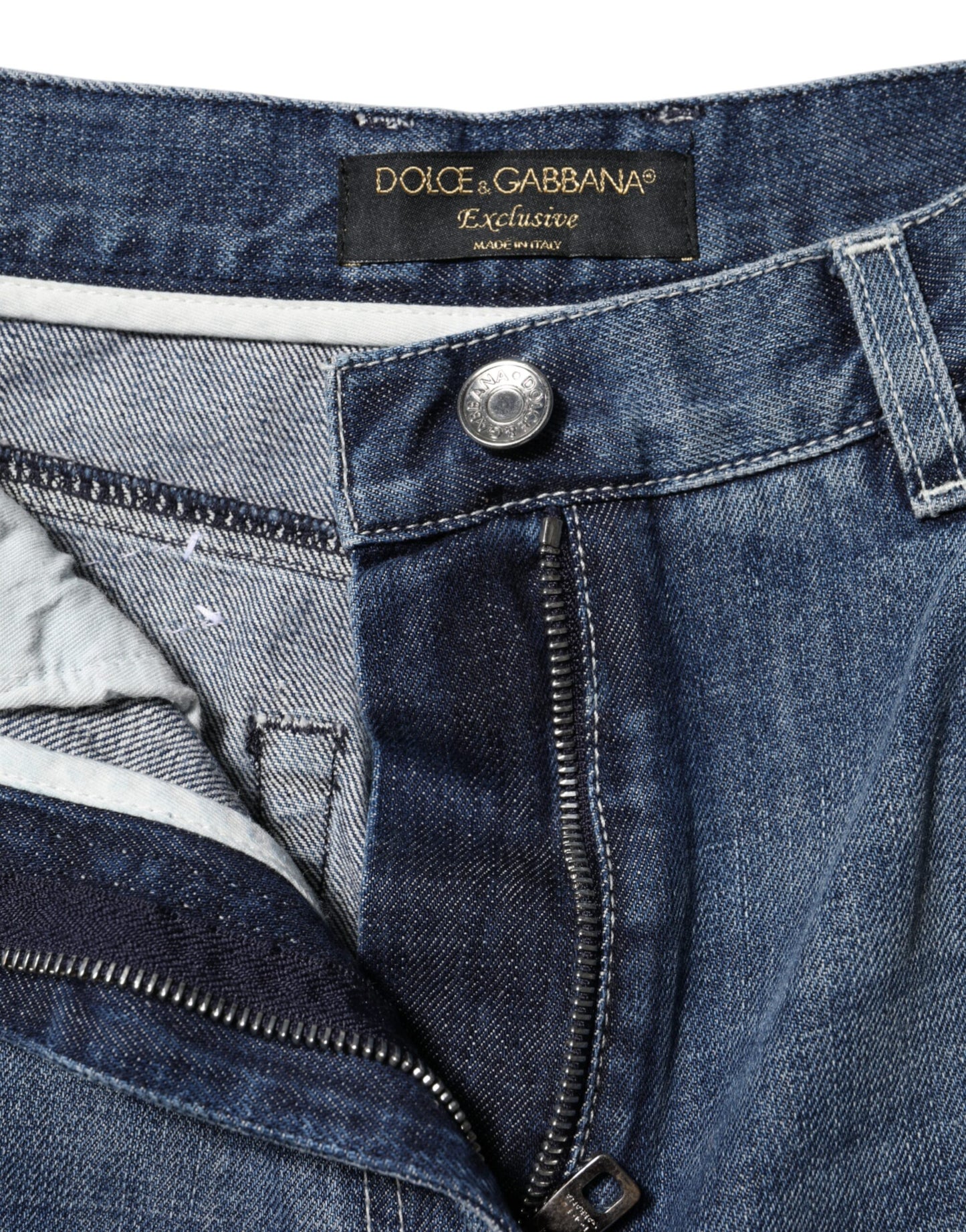 Dolce & Gabbana Blaue Denim-Jeans mit hoher Taille und weitem Bein aus Baumwolle