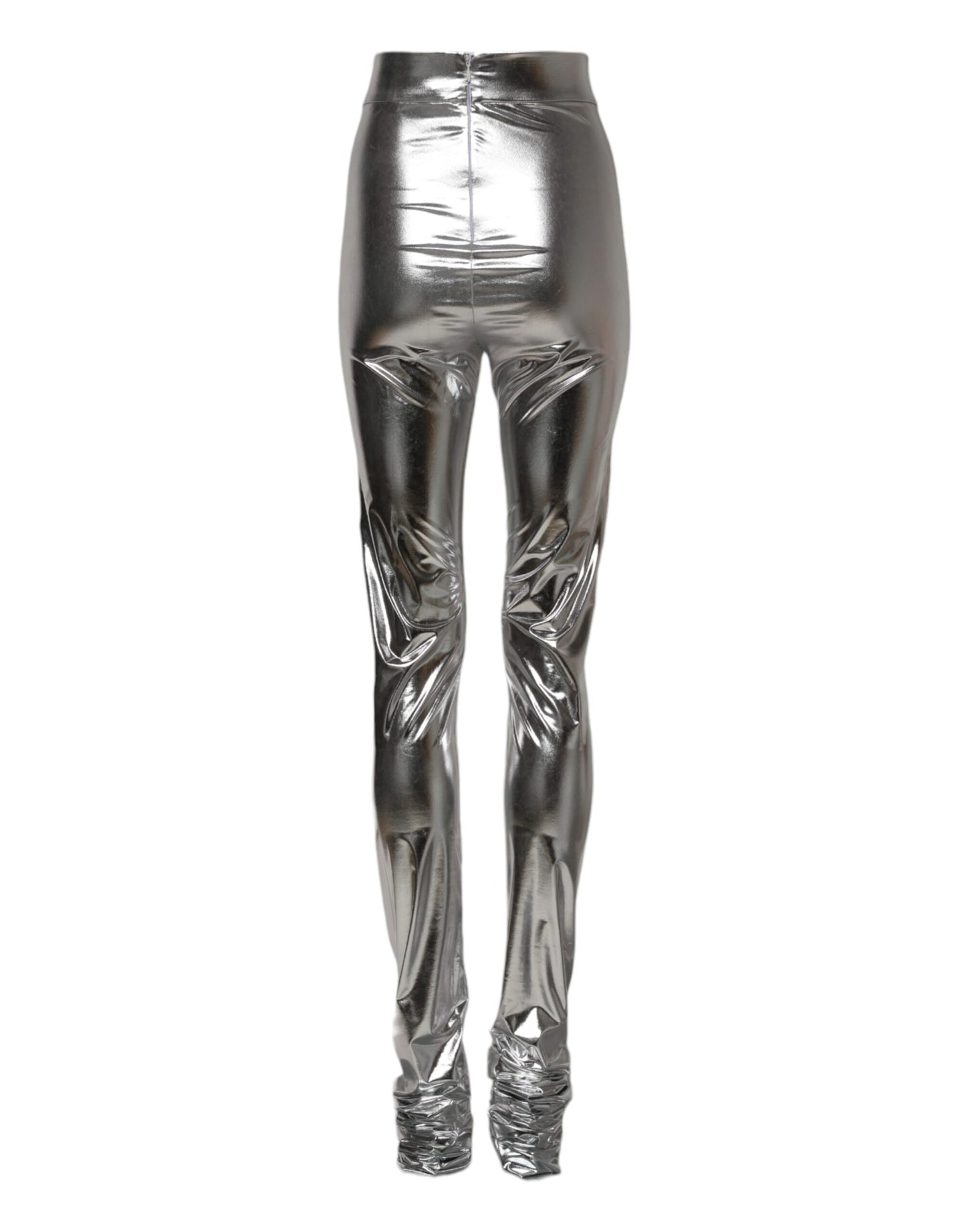 Dolce & Gabbana Metallic Silber Polyester Slim Fit Leggings Hosen