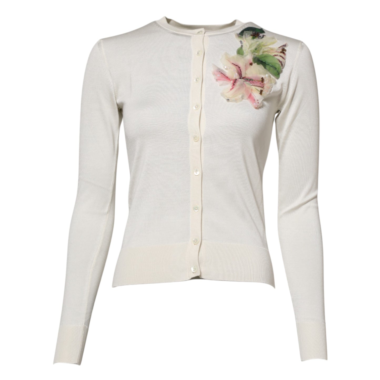 Dolce & Gabbana Weißer Seidenlilien-Pullover mit Verzierungen