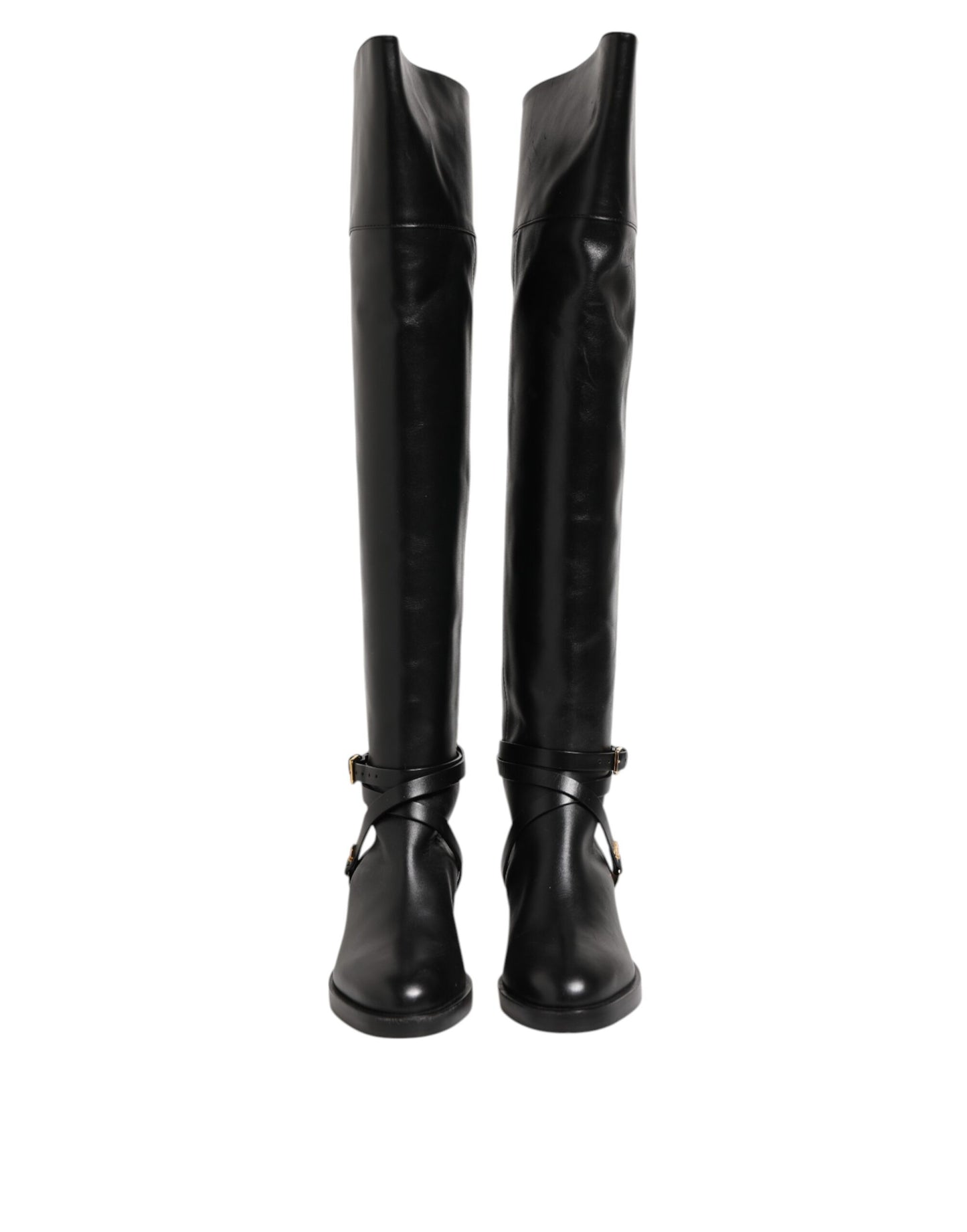 Elisabetta Franchi Schwarze Lederschnallenstiefel Schuhe