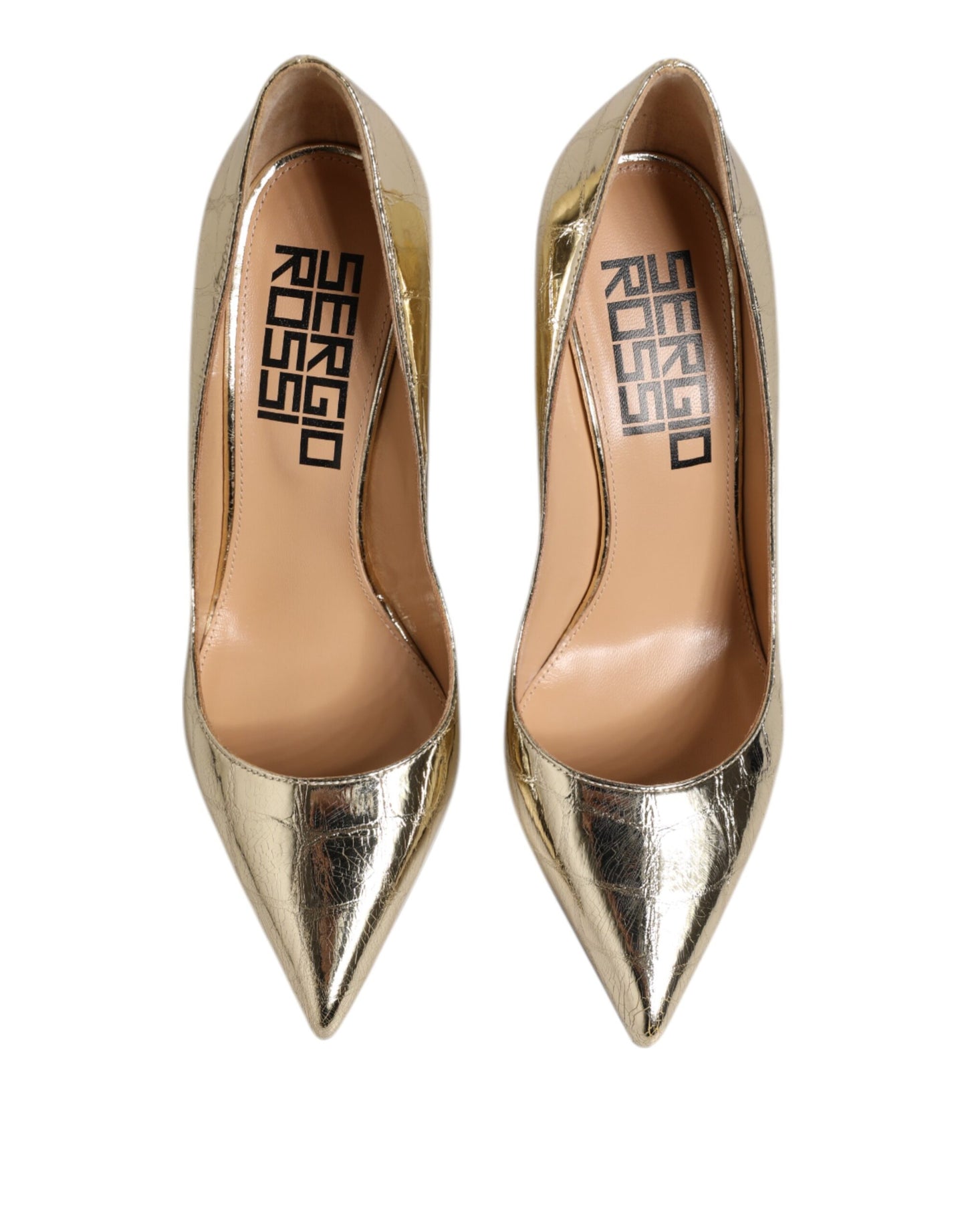 Sergio Rossi Gold Leder spitze Zehe Block Absätze Schuhe