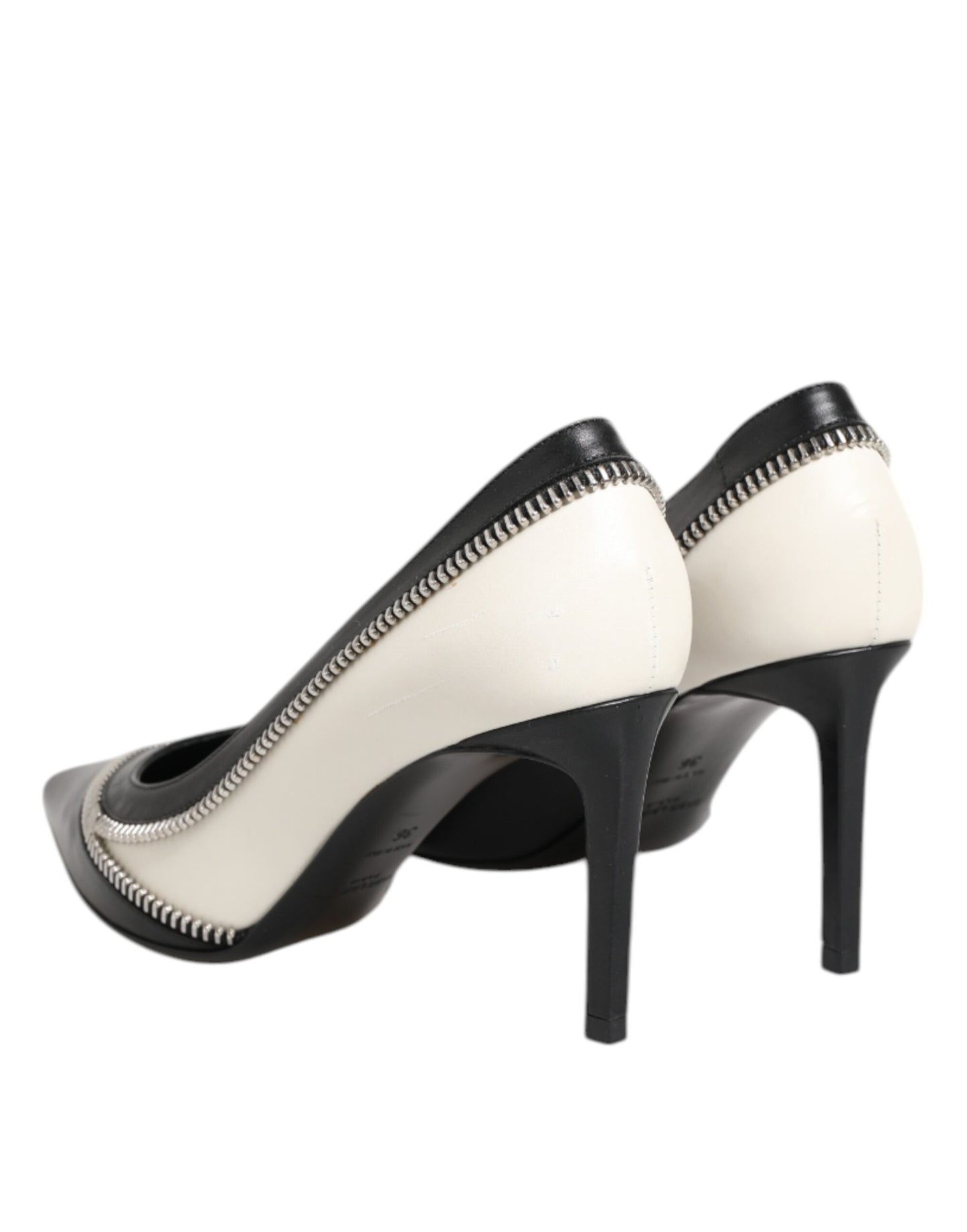Saint Laurent Weißes Schwarzes Leder Spitz zulaufende Absätze Schuhe
