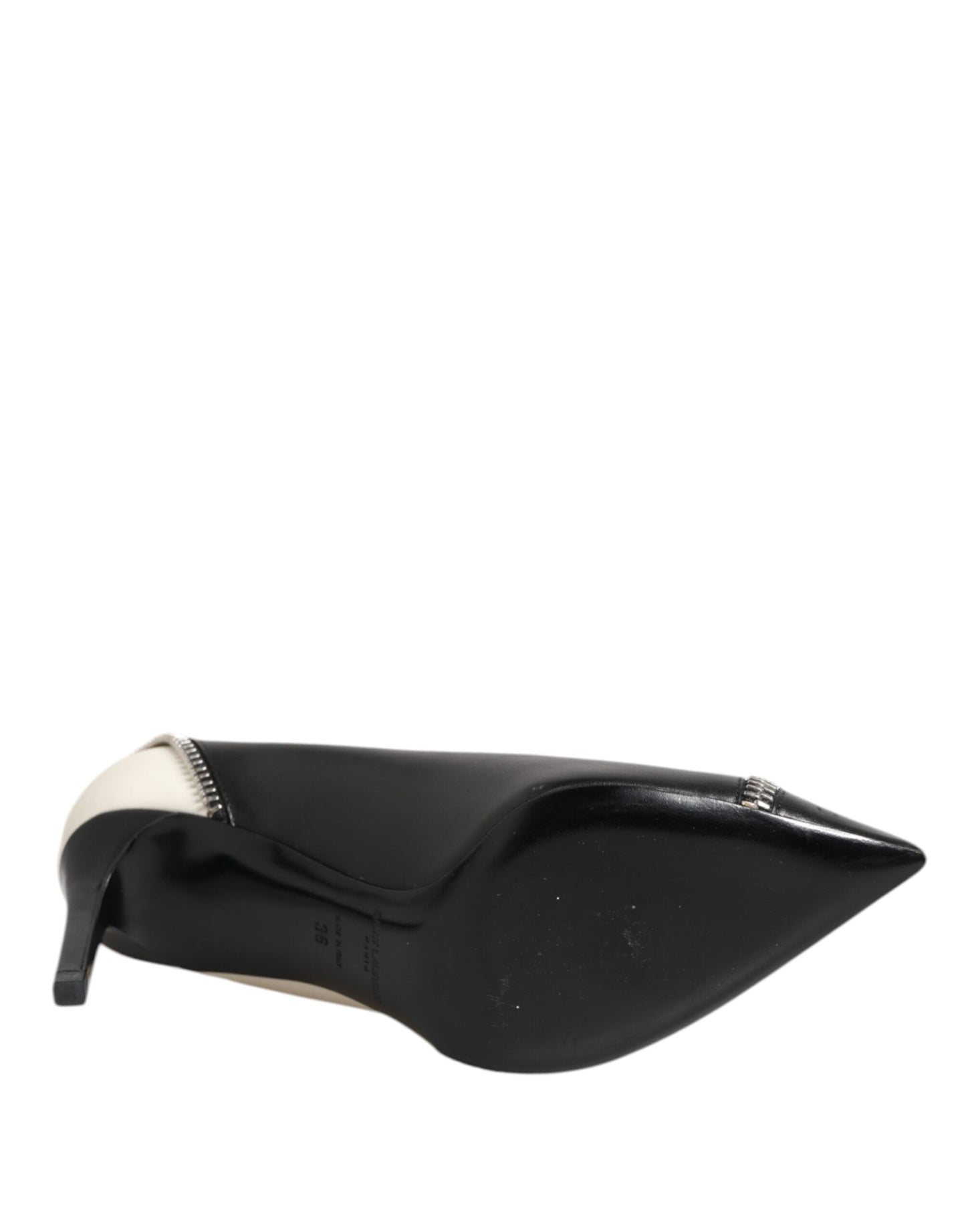 Saint Laurent Weißes Schwarzes Leder Spitz zulaufende Absätze Schuhe
