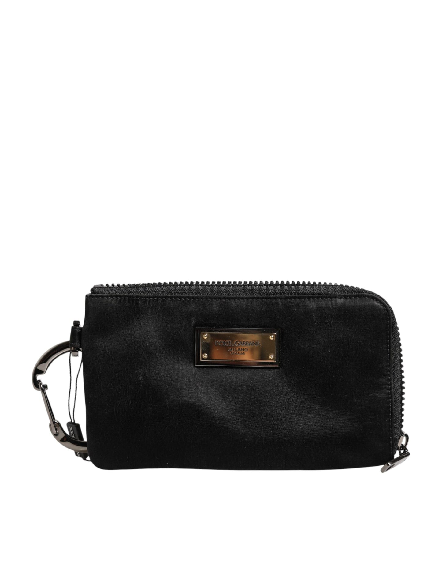 Dolce & Gabbana Schwarzes Nylon Logo Plaque Schlüsselanhänger Tasche Clutch