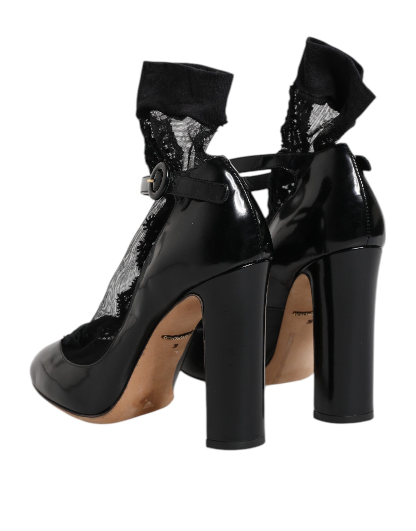Dolce & Gabbana Schwarz Leder Spitze Socken Heels Pumps Schuhe