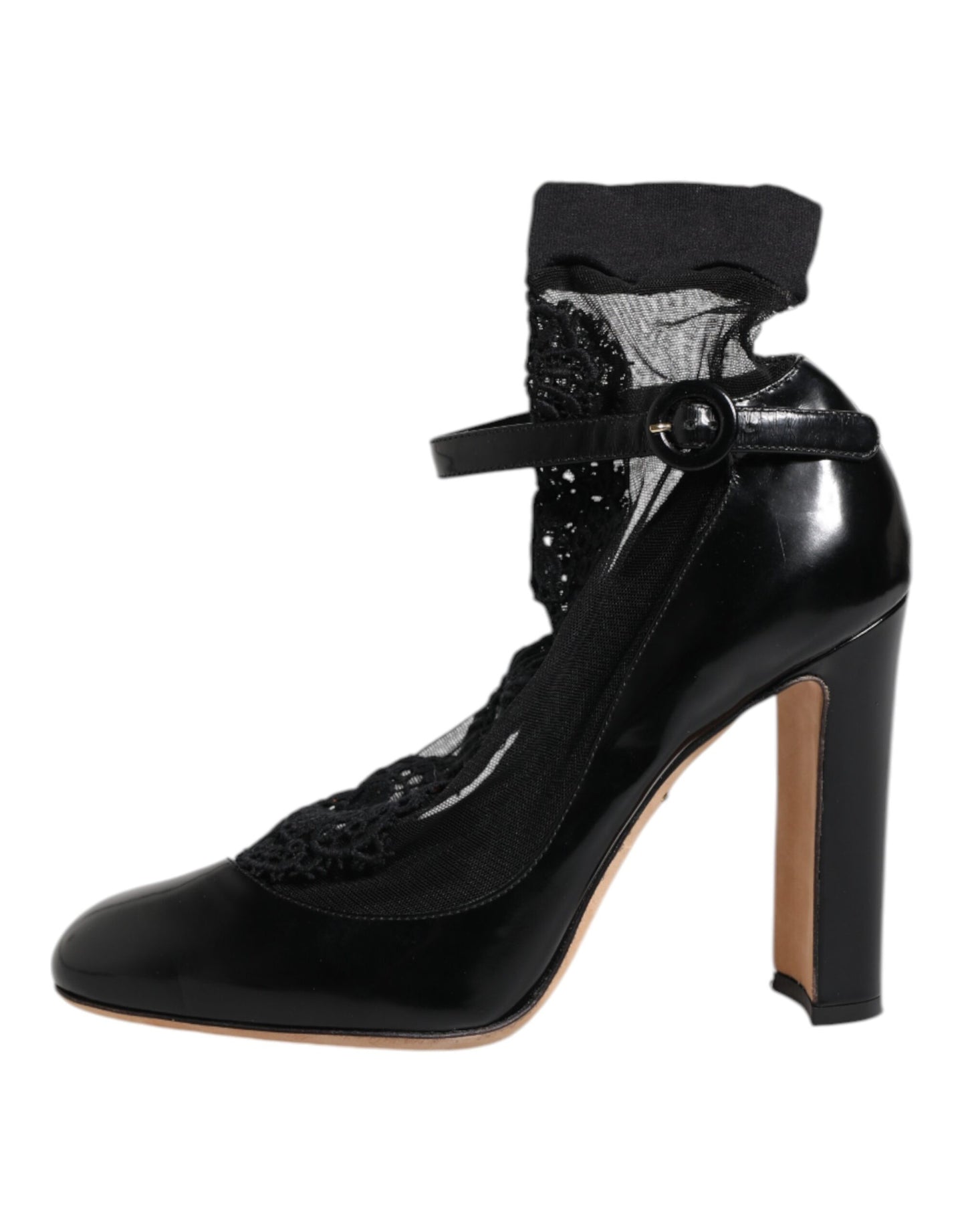 Dolce & Gabbana Schwarz Leder Spitze Socken Heels Pumps Schuhe