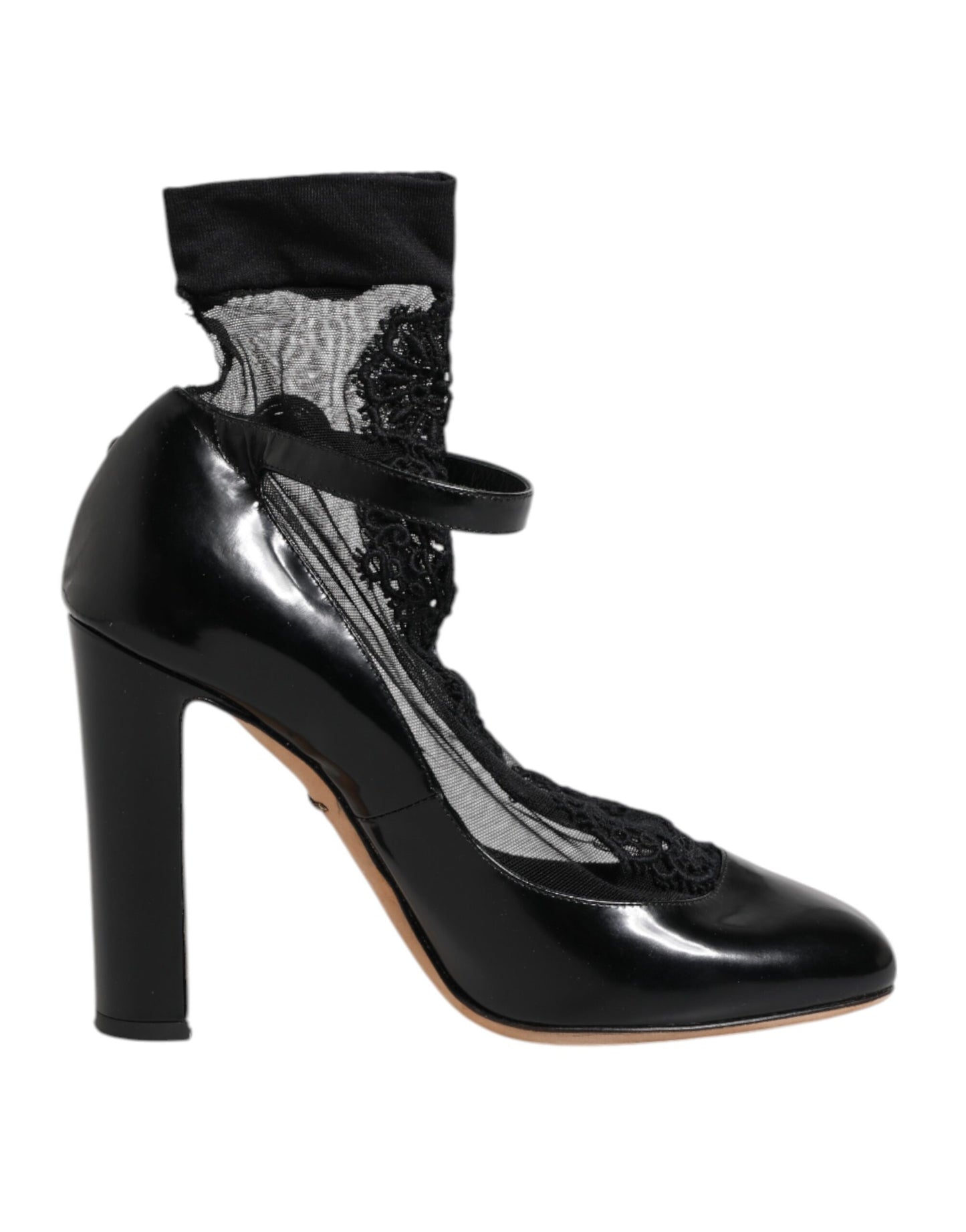 Dolce & Gabbana Schwarz Leder Spitze Socken Heels Pumps Schuhe