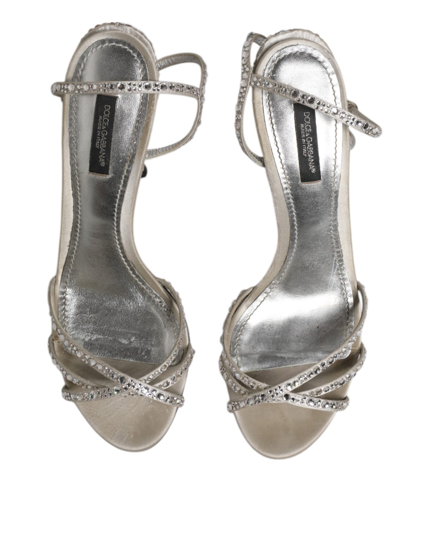Dolce & Gabbana Silberner Strass-Knöchelriemen KEIRA Sandalen Schuhe