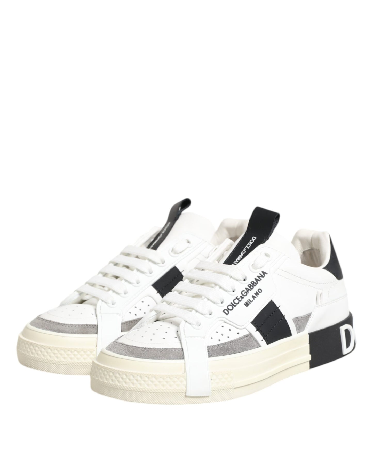Dolce & Gabbana Weiß Schwarz Leder Low Top Sneakers Schuhe