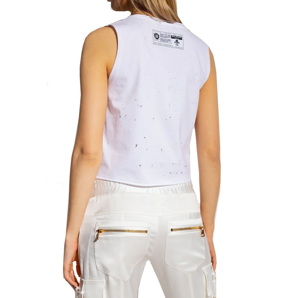 Balmain Bedrucktes Baumwoll-Cropped T-Shirt