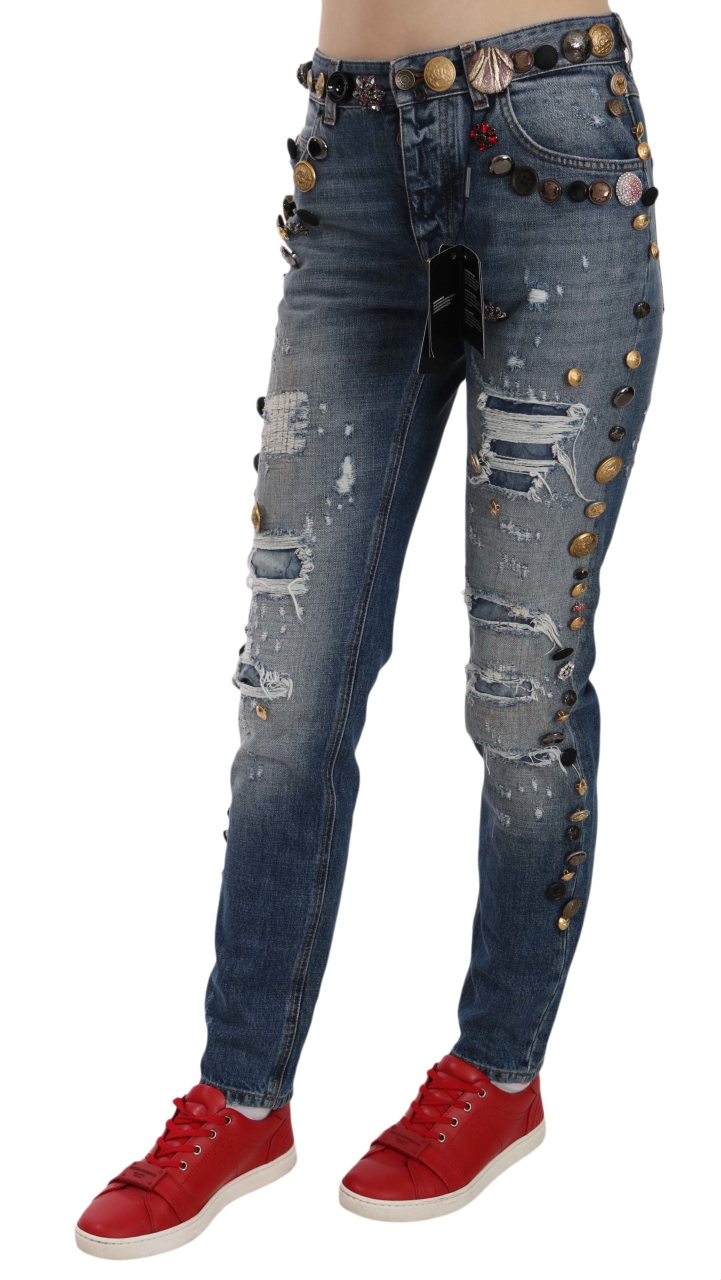 Dolce & Gabbana Luxurious Denim Jeans with Crystal Embellishment