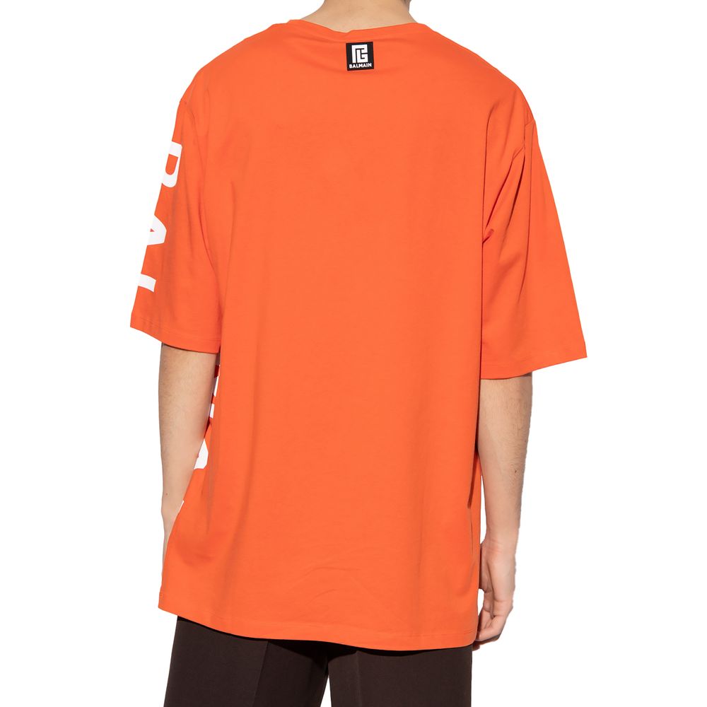 Balmain Orangefarbenes T-Shirt aus Baumwolle