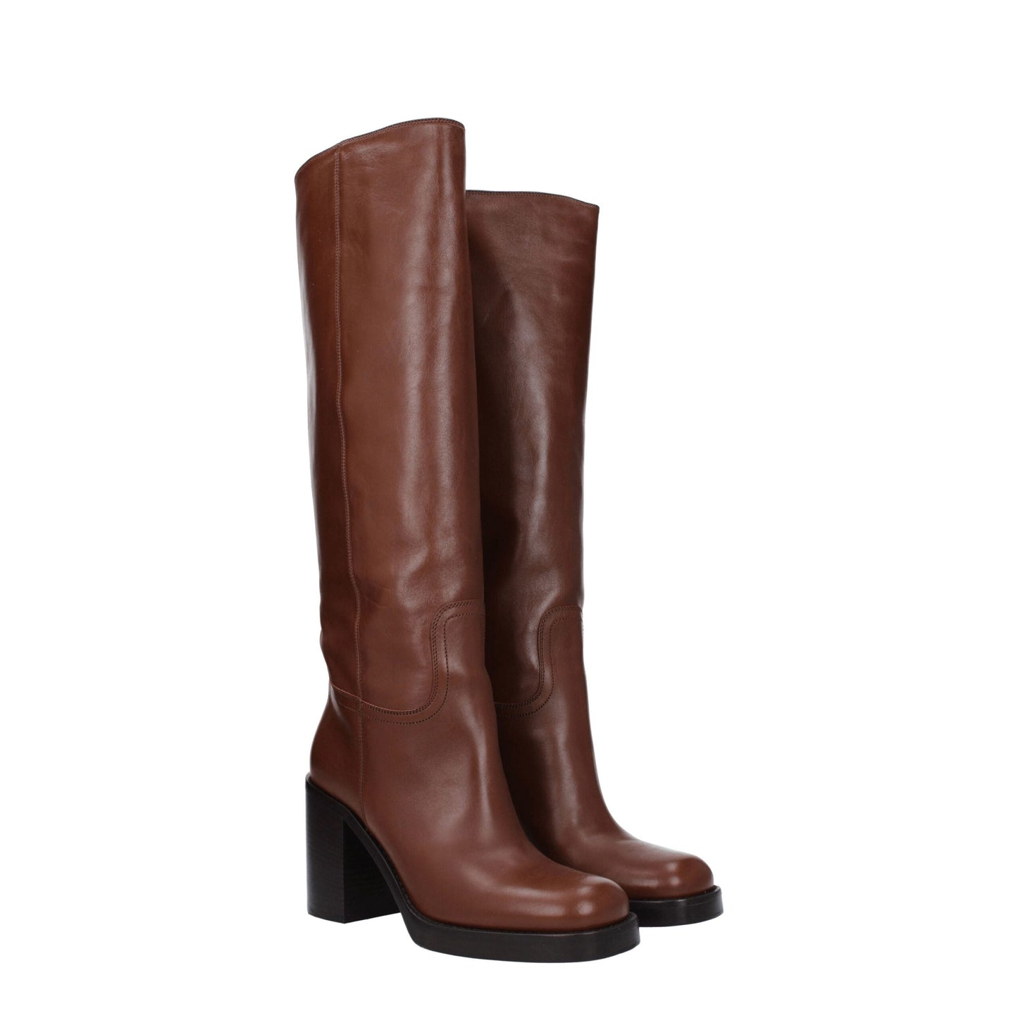 Prada Braune Lederstiefel mit hohem Absatz
