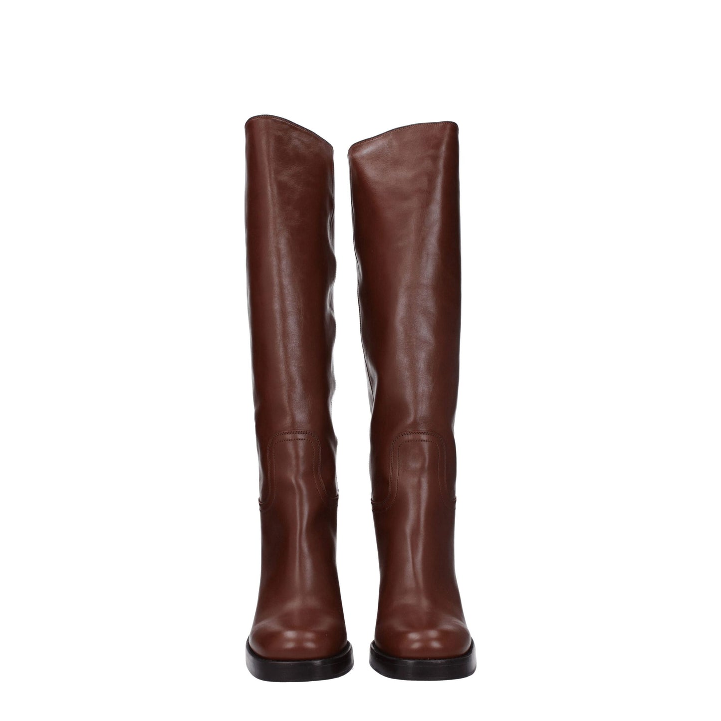 Prada Braune Lederstiefel mit hohem Absatz