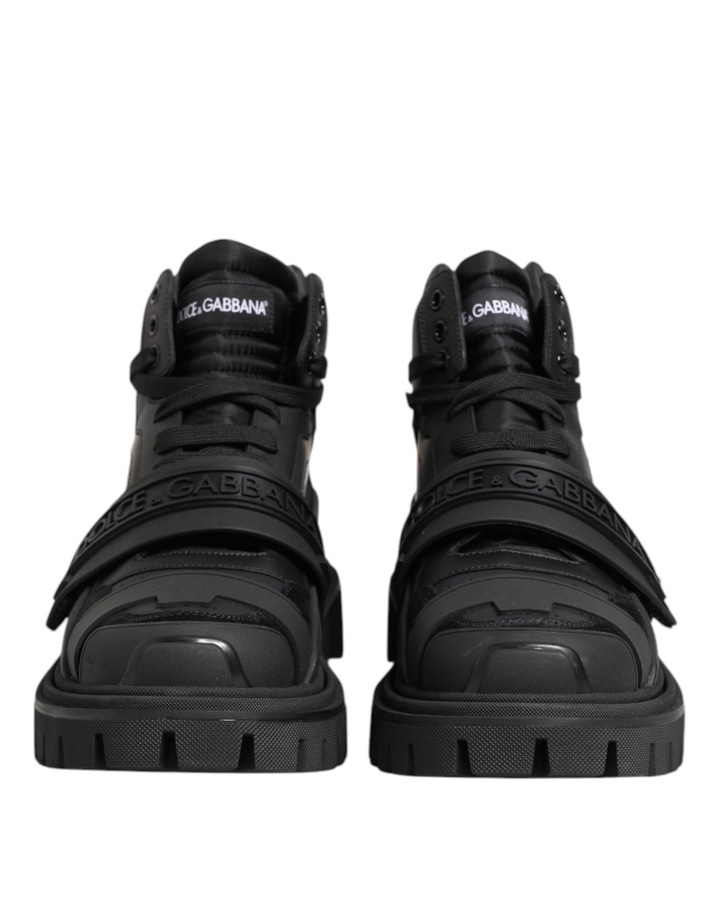 Dolce & Gabbana Schwarzes Leder Trekking Sneakers Stiefel Schuhe